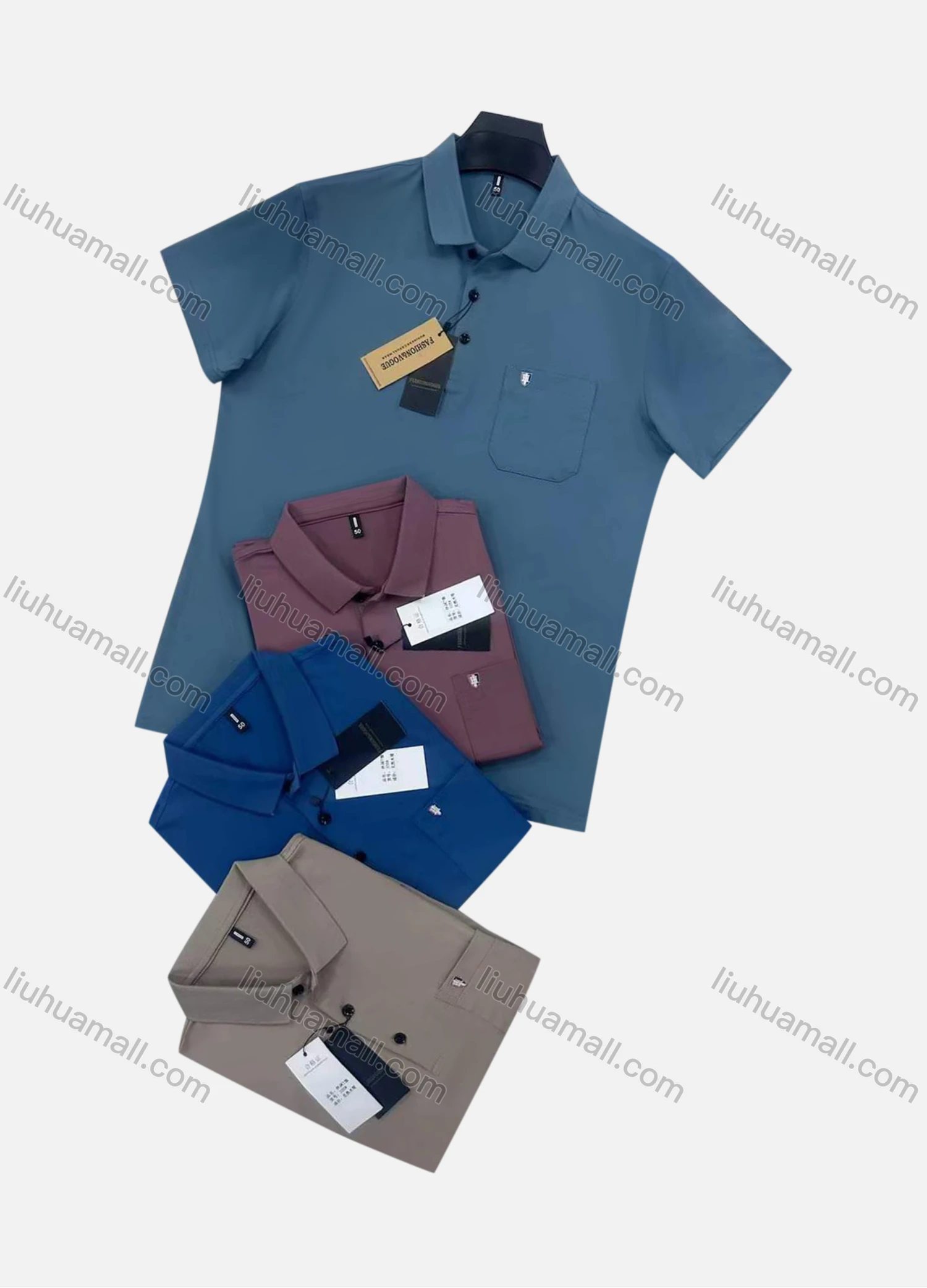 Wholesale Men's Casual Plain Patch Pocket Short Sleeve Polo Shirt - Liuhuamall