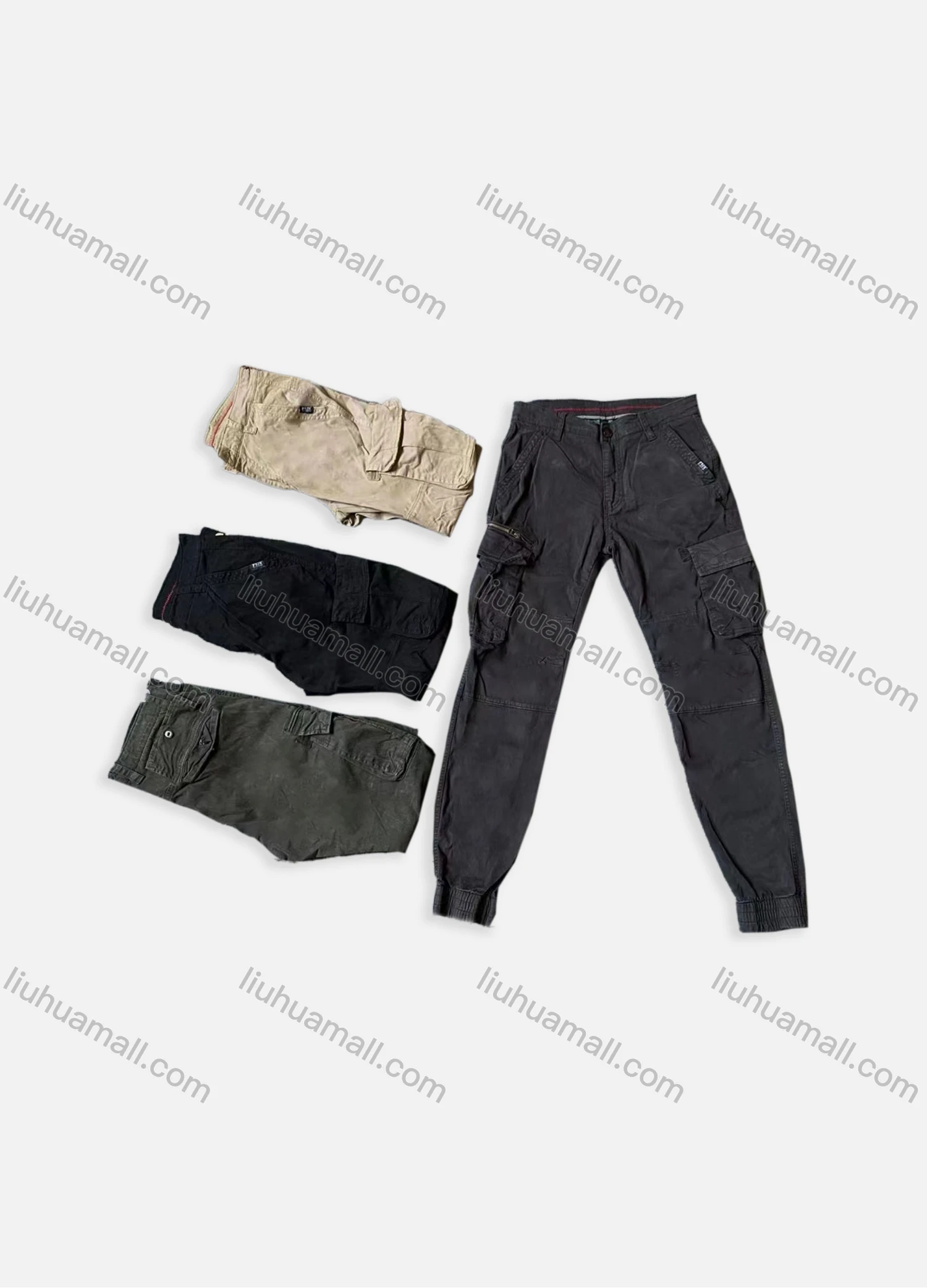 Wholesale Men's Casual Plain Multiple Pockets Button Closure Cargo Pants 8060# - Liuhuamall