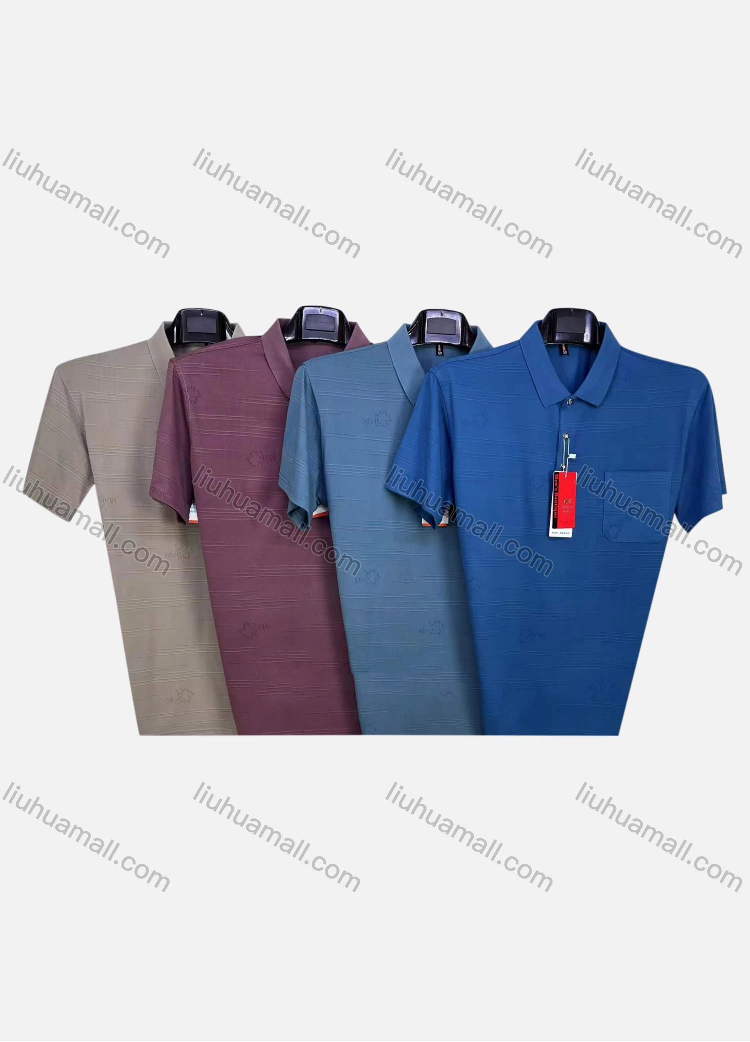 Wholesale Men's Casual Striped Patch Pocket Short Sleeve Polo Shirt - Liuhuamall