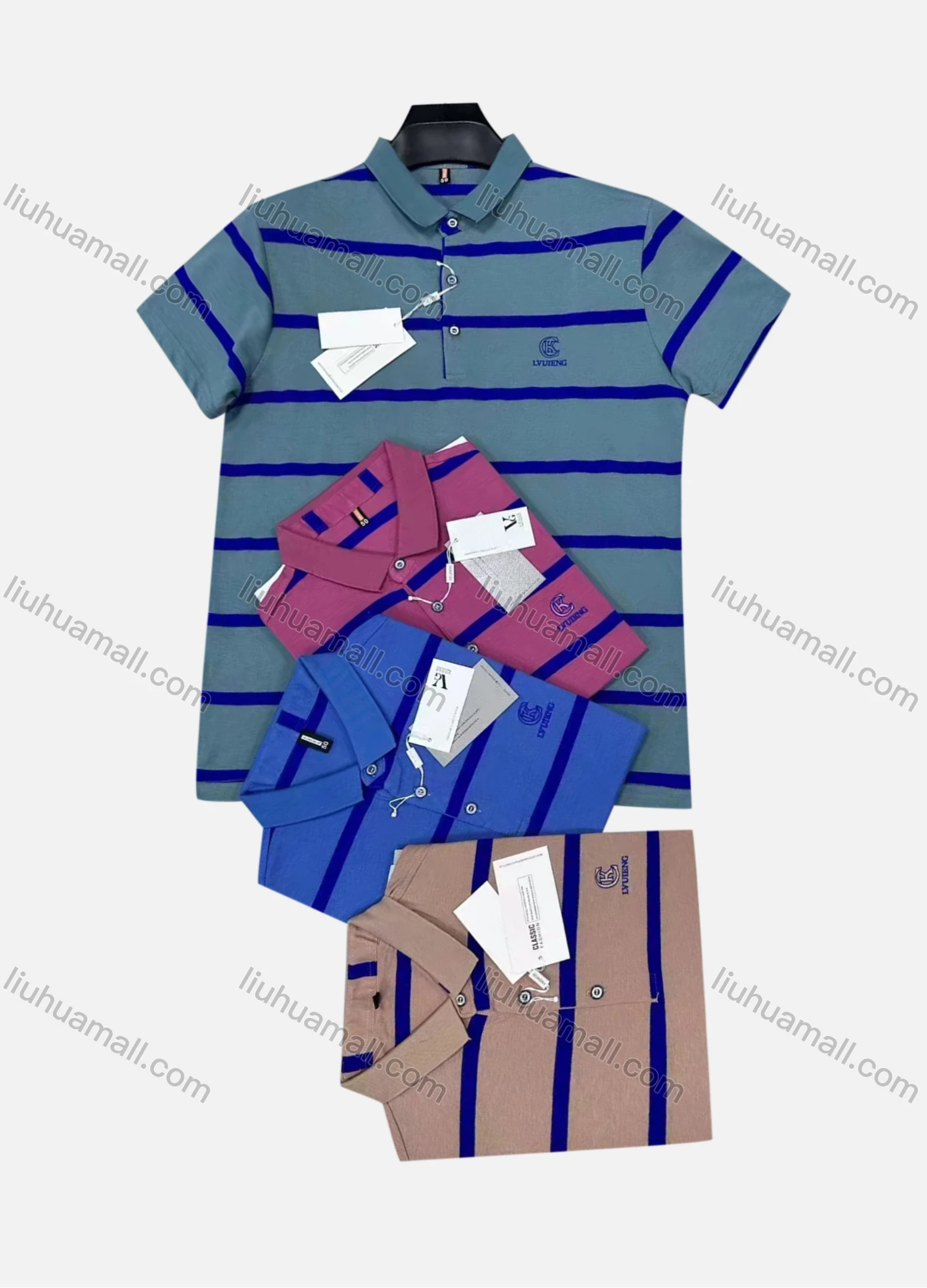 Wholesale Men's Casual Striped Logo Short Sleeve Polo Shirt - Liuhuamall