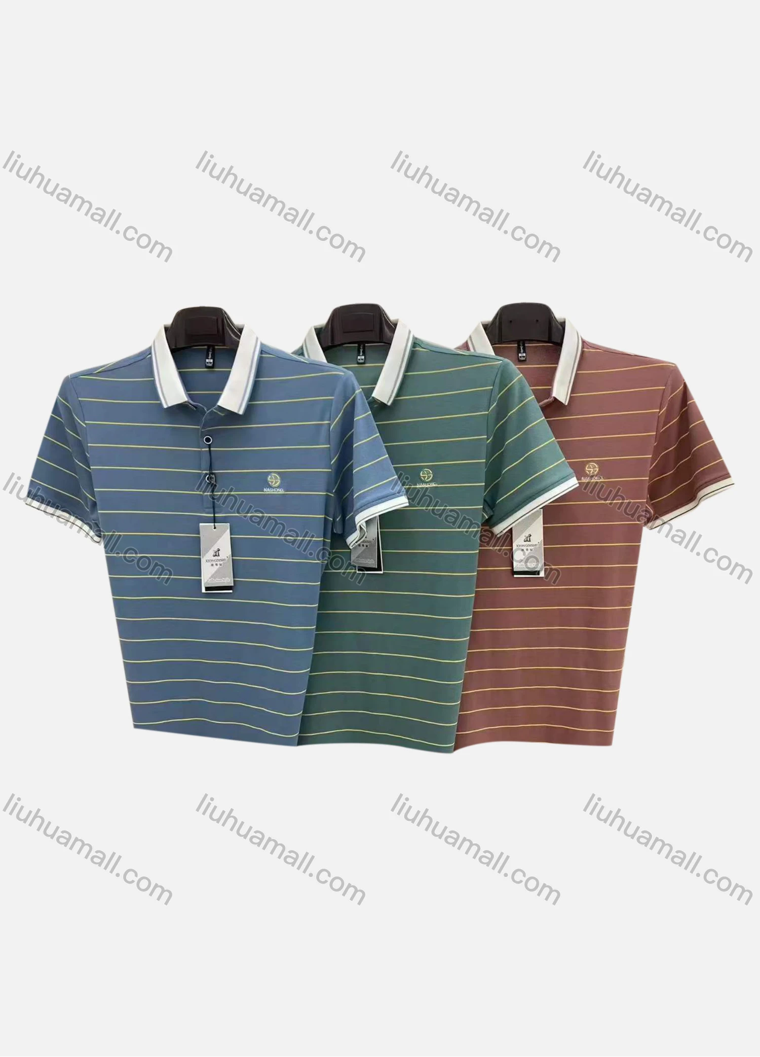 Wholesale Men's Casual Striped Logo Short Sleeve Polo Shirt - Liuhuamall