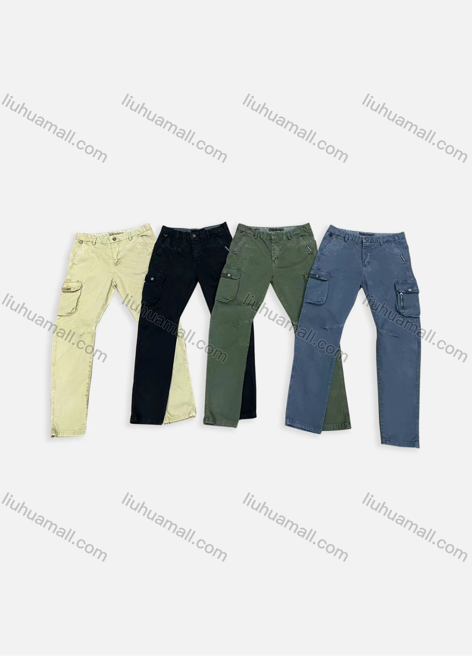 Wholesale Men's Casual Plain Multiple Pockets Elastic Waist Cargo Pants 9328# - Liuhuamall