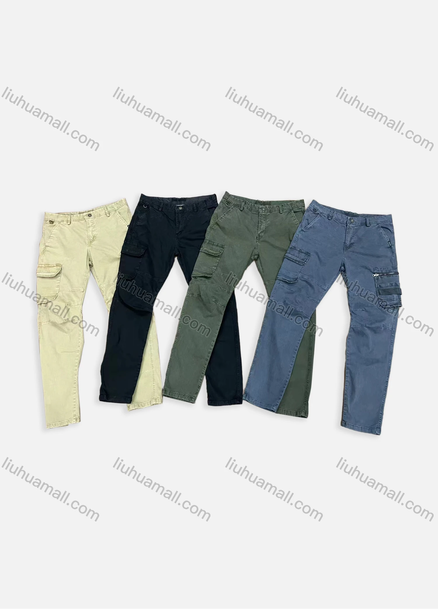 Wholesale Men's Casual Plain Multiple Pockets Button Closure Cargo Pants 9329# - Liuhuamall