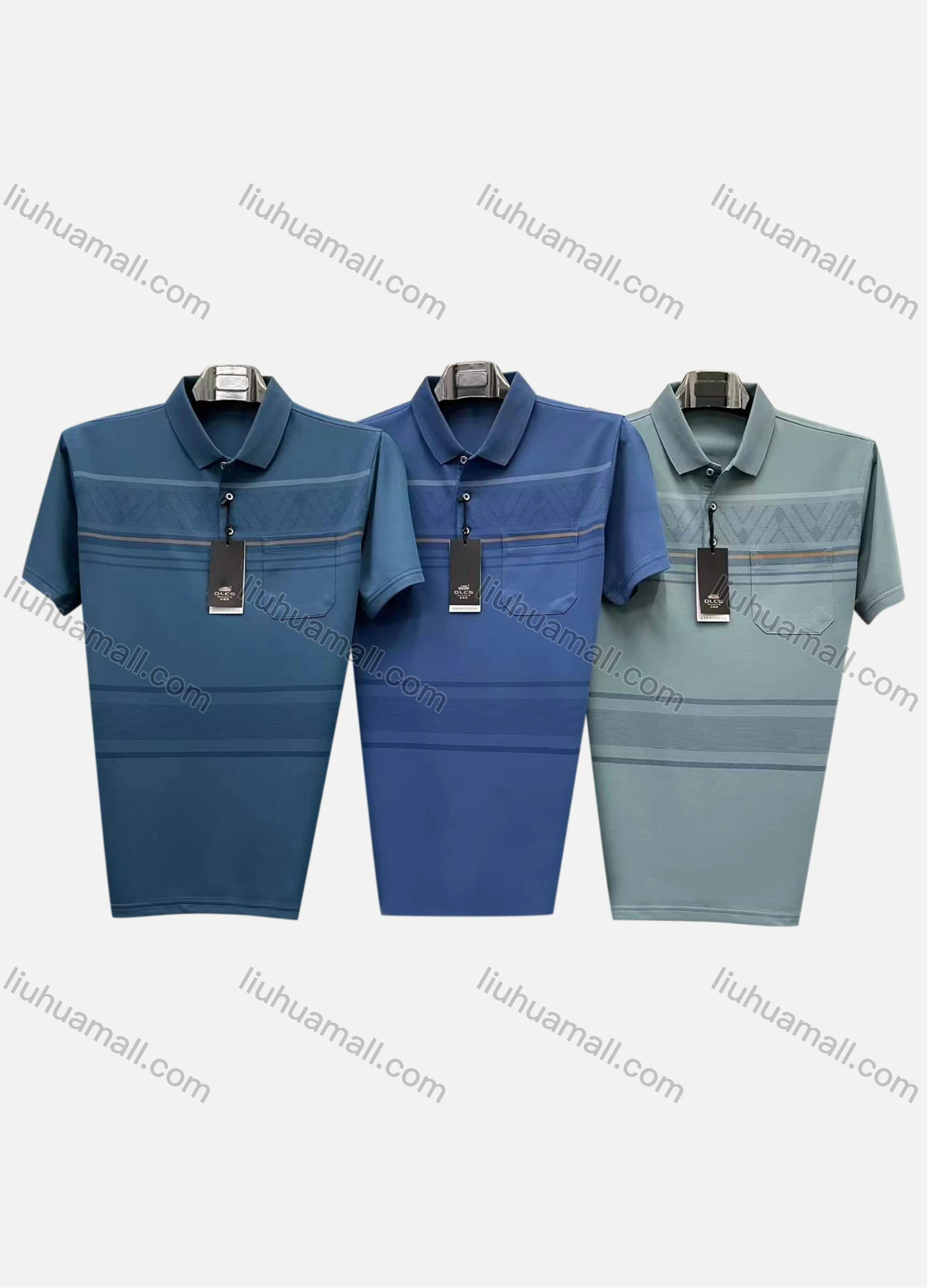 Wholesale Men's Casual Striped Patch Pocket Short Sleeve Polo Shirt - Liuhuamall