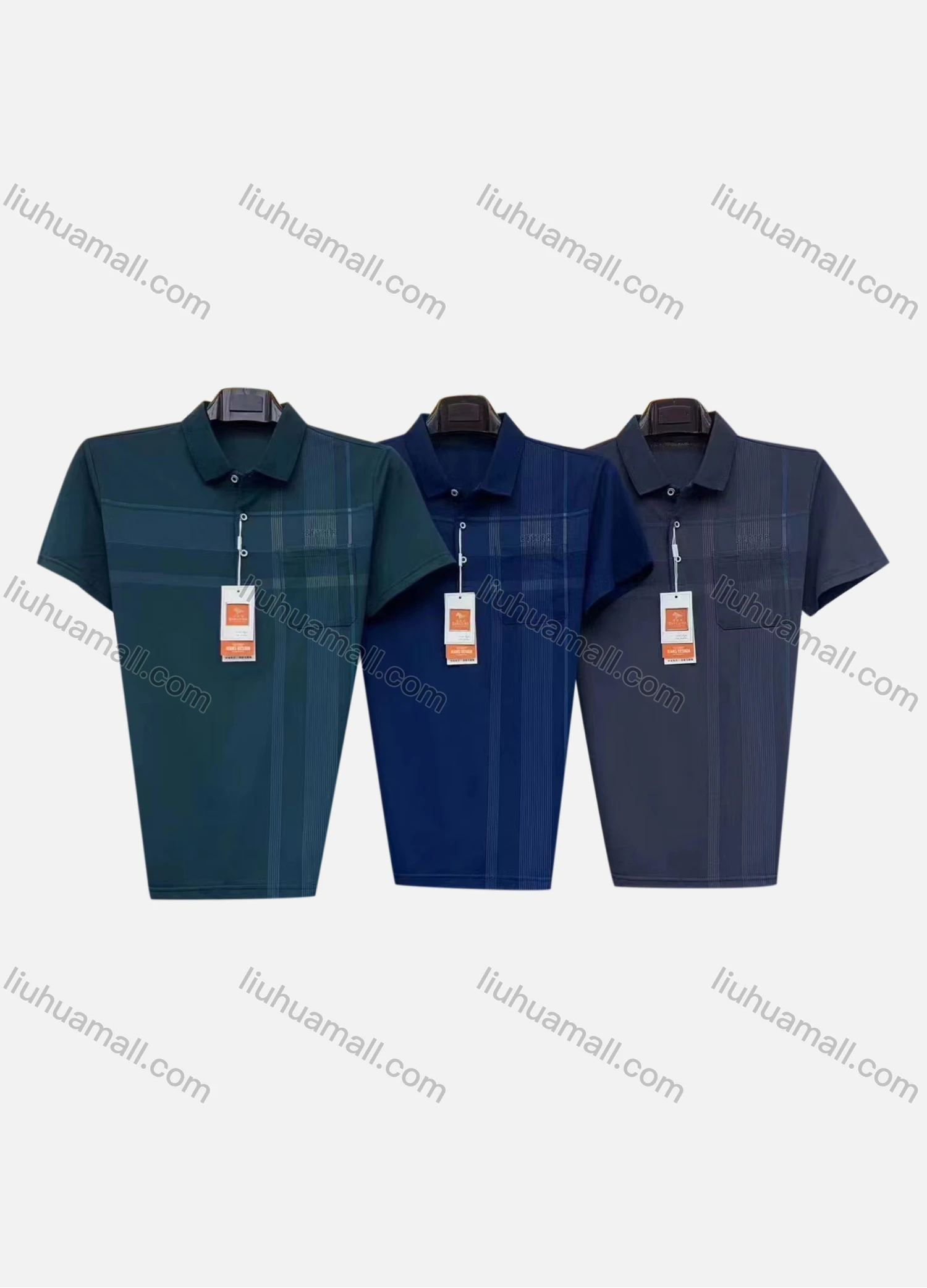 Wholesale Men's Casual Striped Short Sleeve Polo Shirt - Liuhuamall