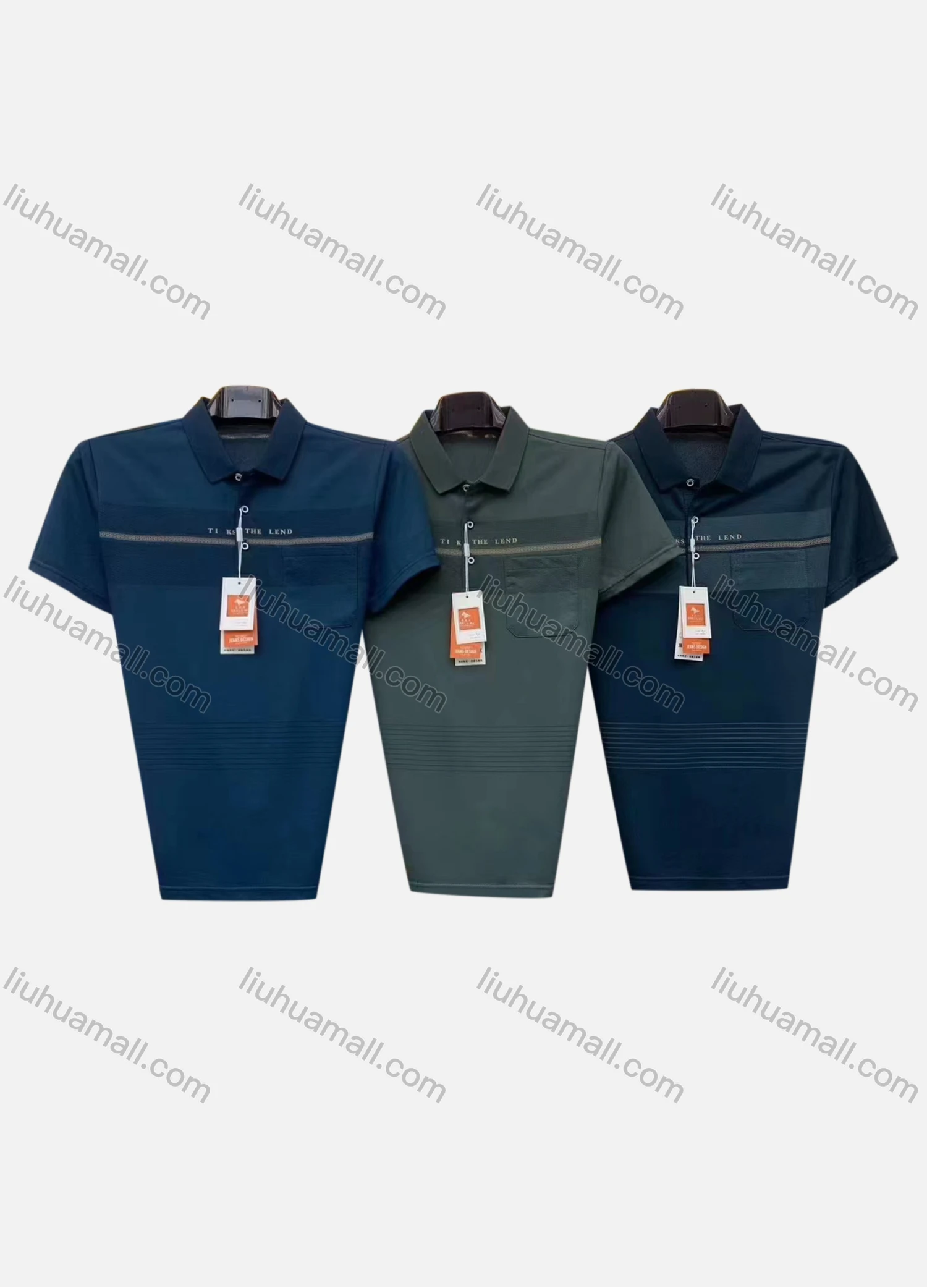 Wholesale Men's Casual Striped Patch Pocket Short Sleeve Polo Shirt - Liuhuamall