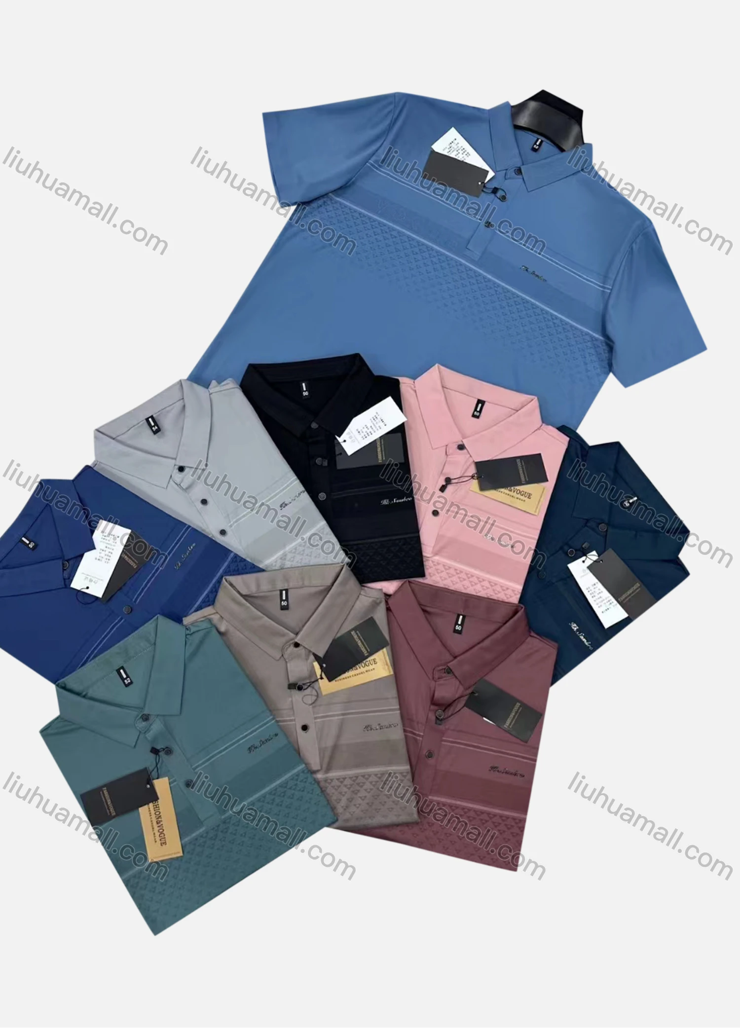 Wholesale Men's Casual Striped Short Sleeve Polo Shirt - Liuhuamall