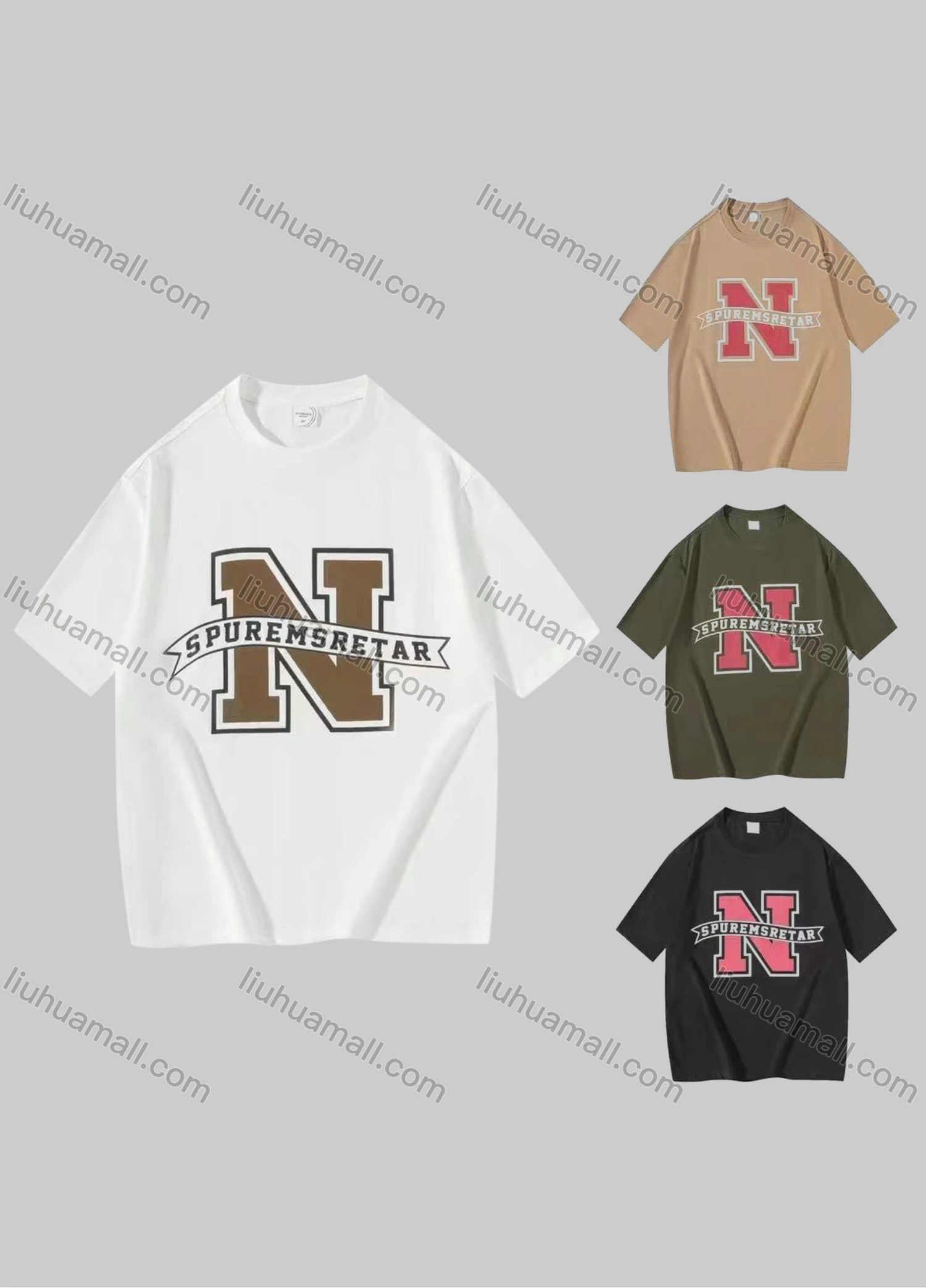 Wholesale Men's Casual Letter Print Round Neck Short Sleeve Tee - Liuhuamall