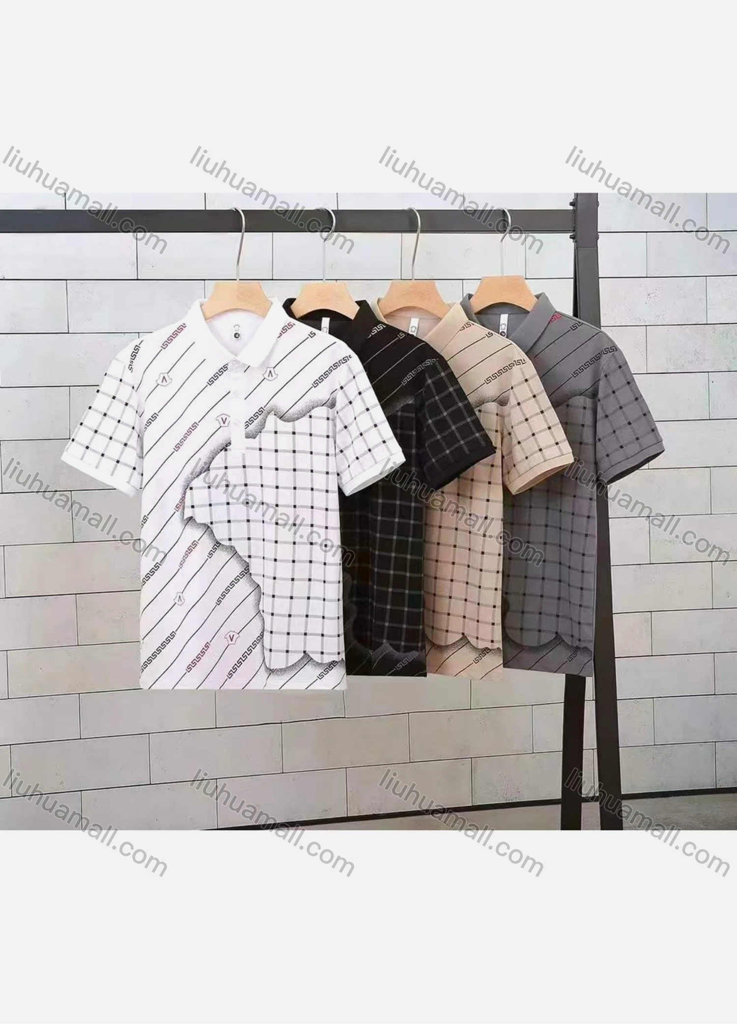 Wholesale Men's Casual Allover Print Short Sleeve Polo Shirt - Liuhuamall