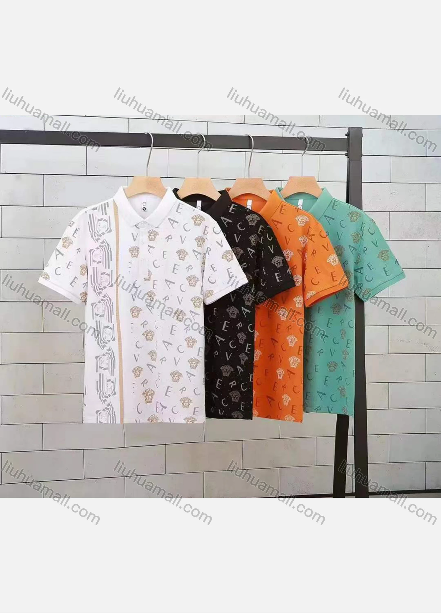 Wholesale Men's Casual Allover Print Short Sleeve Polo Shirt - Liuhuamall