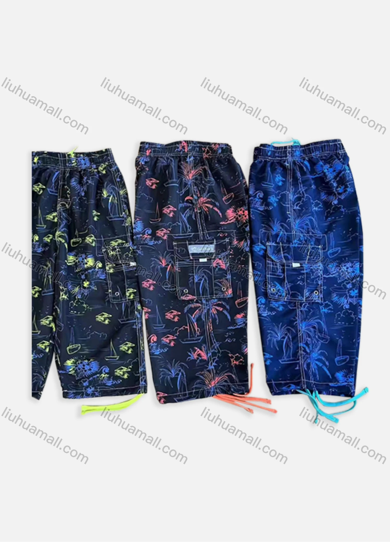 Wholesale Men's Casual Allover Print Slant Pockets Elastic Waist Cropped Pants 197# - Liuhuamall