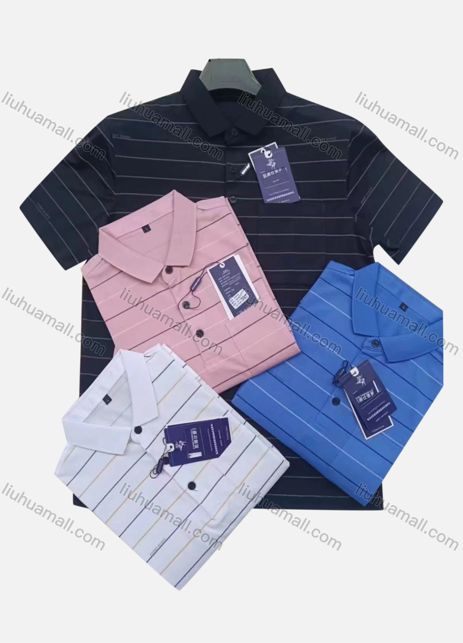 Wholesale Men's Casual Striped Patch Pocket Short Sleeve Polo Shirt 28807# - Liuhuamall