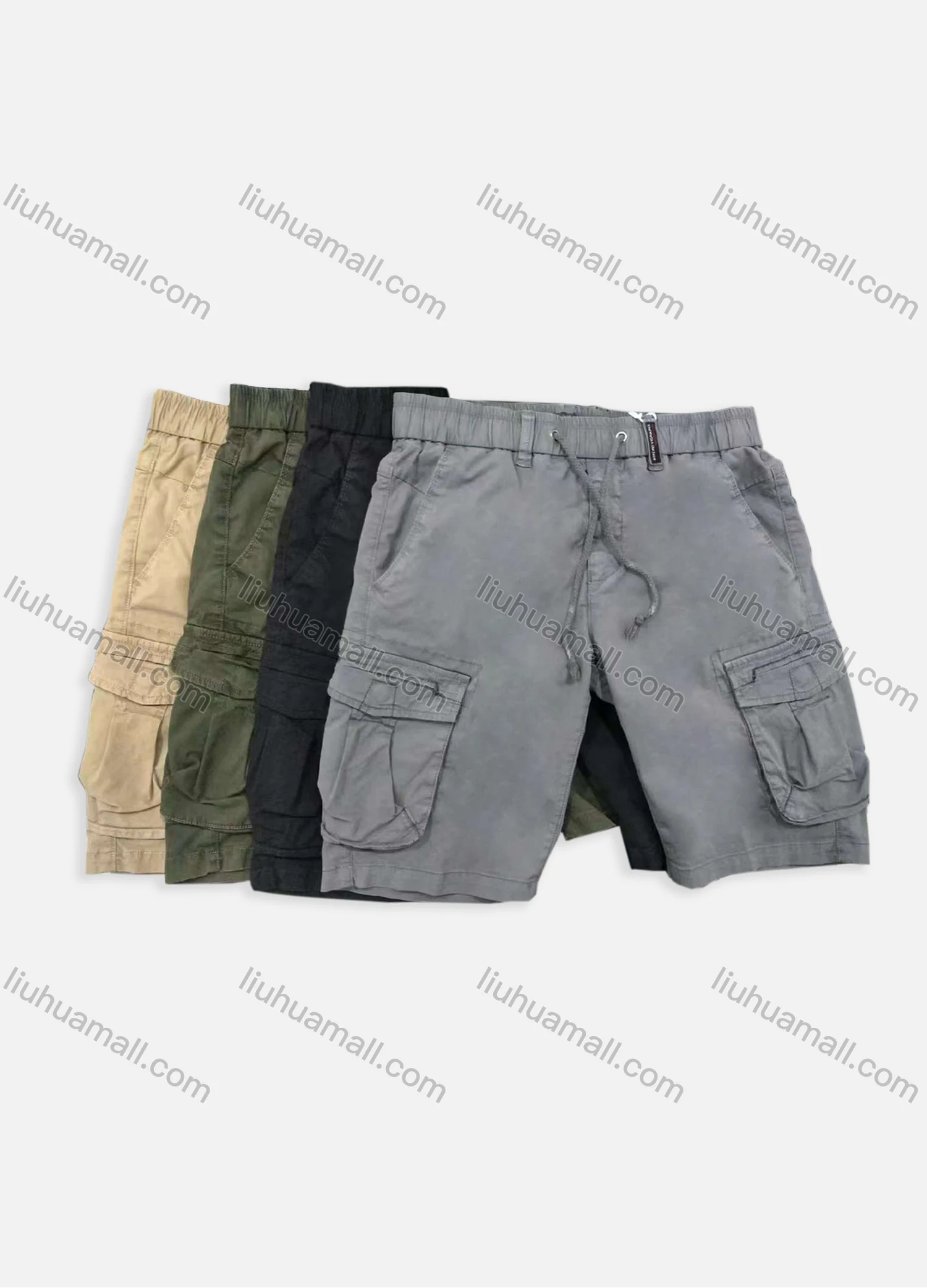 Wholesale Men's Casual Plain Multiple Pockets Elastic Waist Cargo Shorts 1873# - Liuhuamall