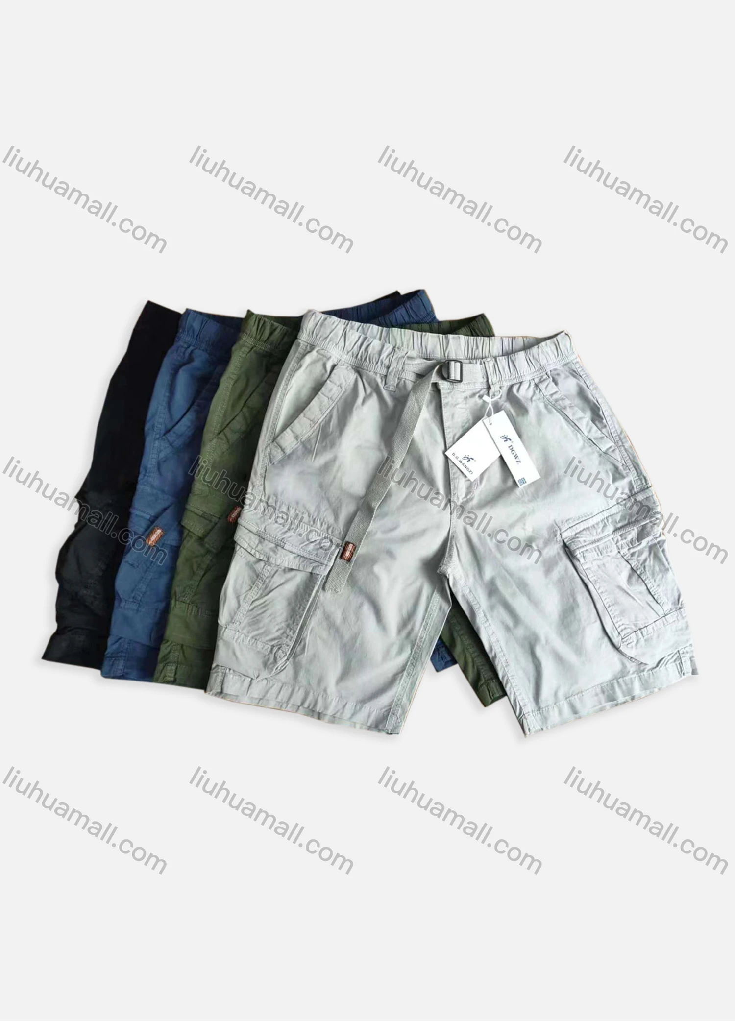 Wholesale Men's Casual Elastic Waist Plain Belted Cargo Shorts 2806# - Liuhuamall
