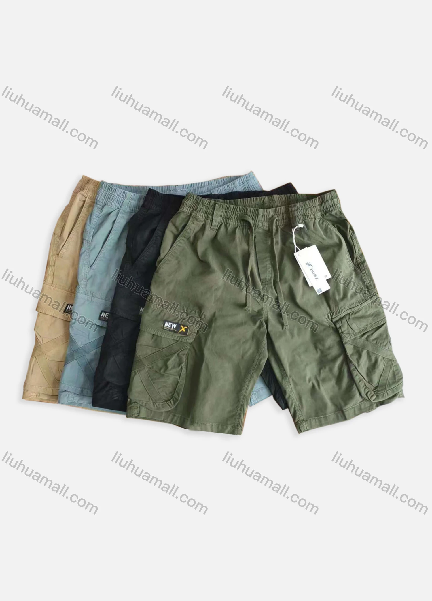 Wholesale Men's Casual Elastic Waist Drawstring Plain Cargo Shorts 2807# - Liuhuamall
