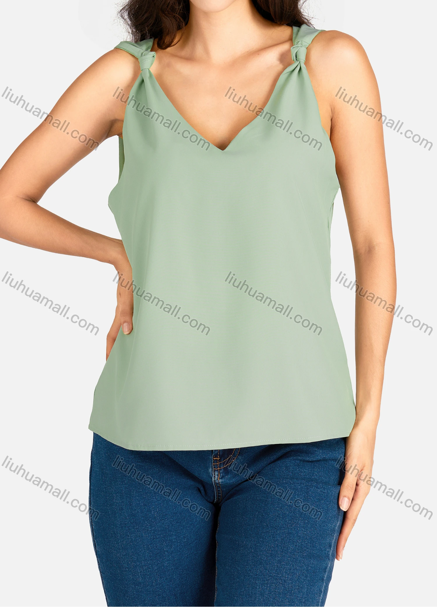 Wholesale Women's Casual Plain V Neck Tank Top - Liuhuamall