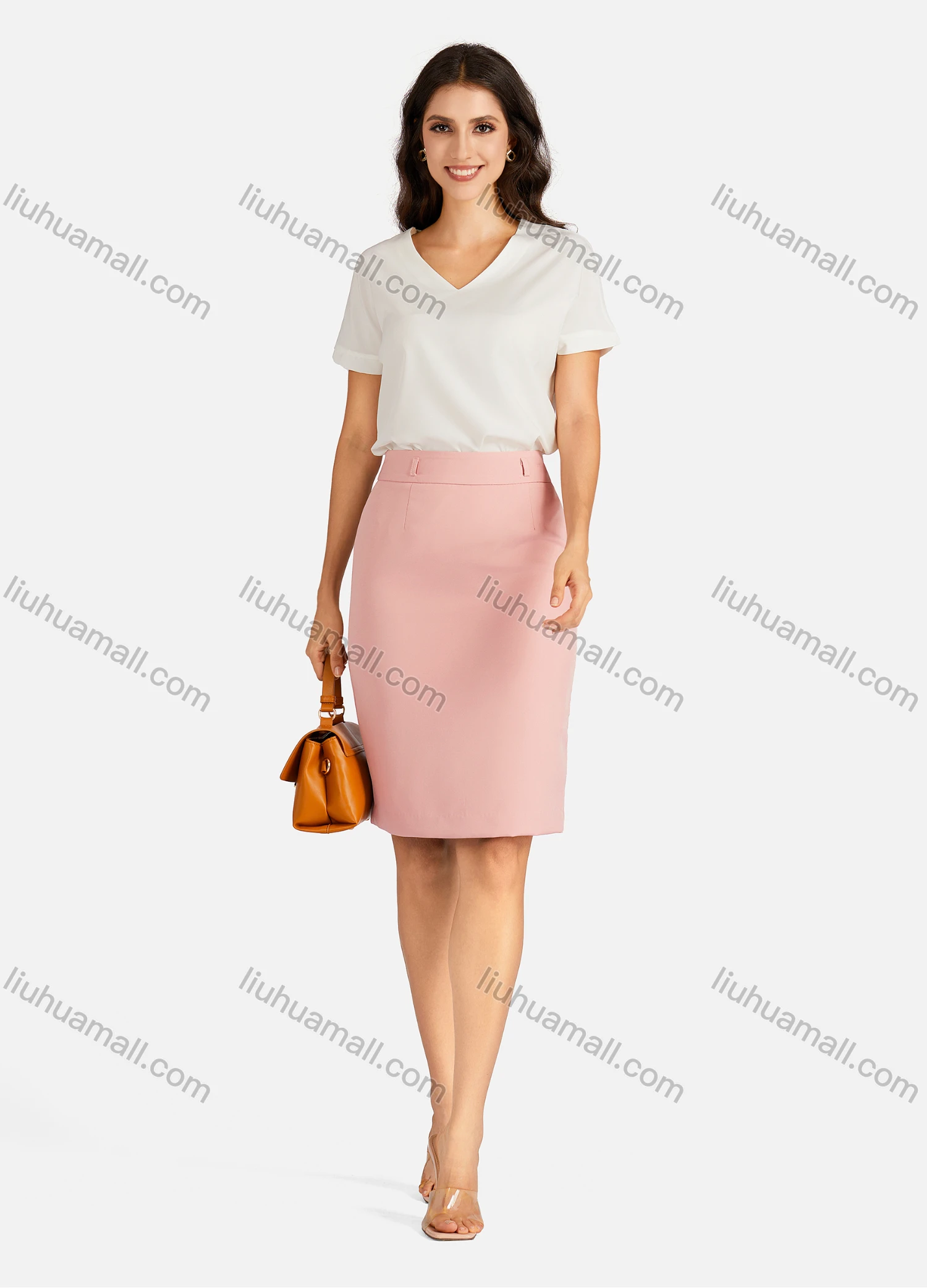 Wholesale Women's Business Plain High Waist Slim Fit Pencil Skirt - Liuhuamall