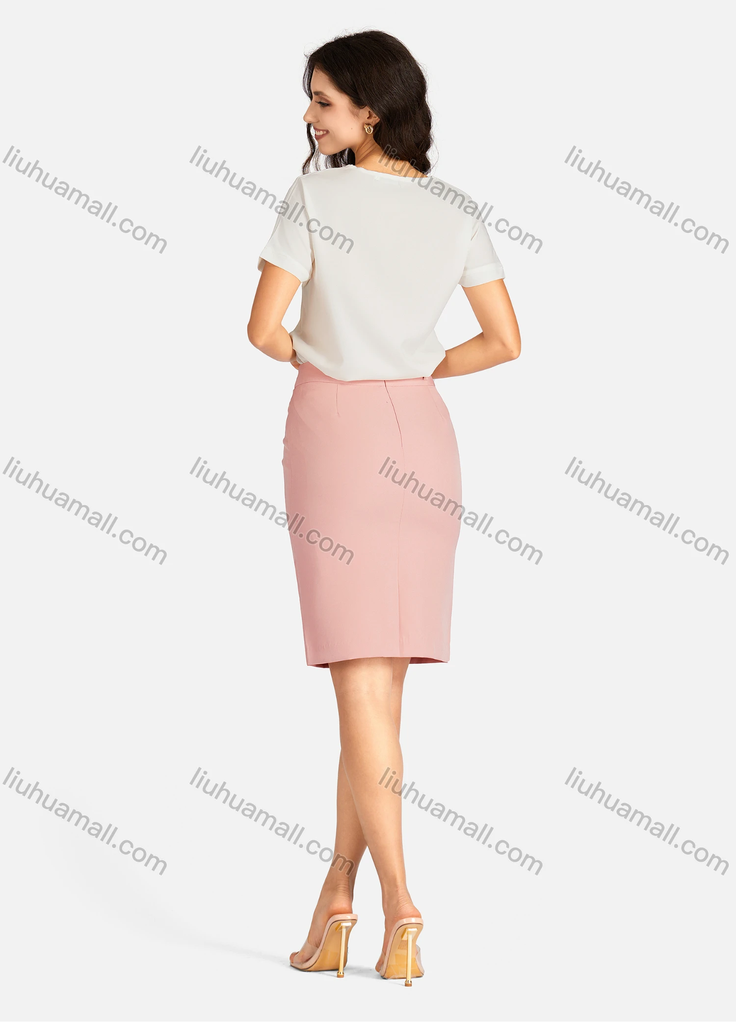 Wholesale Women's Business Plain High Waist Slim Fit Pencil Skirt - Liuhuamall