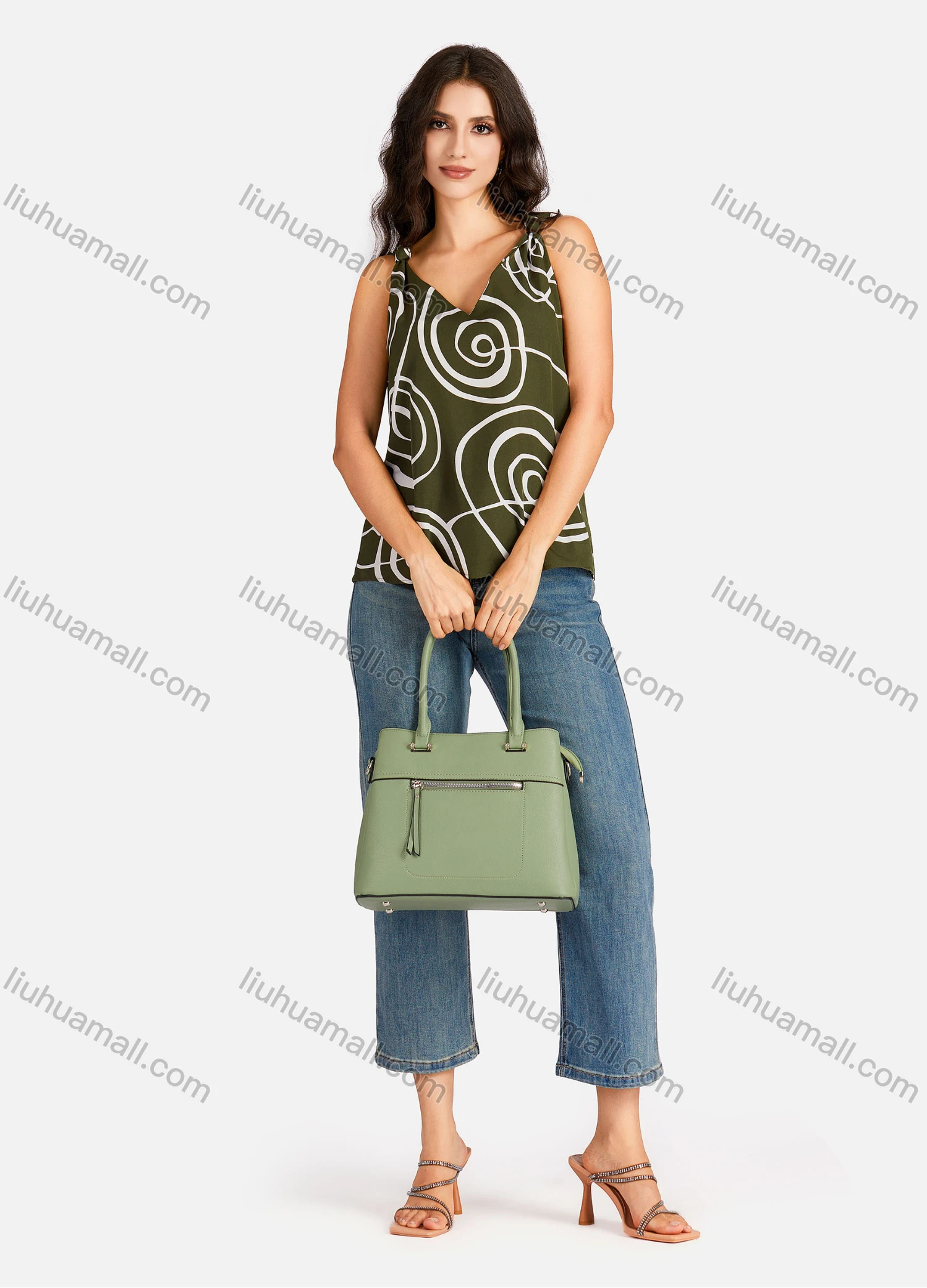 Wholesale Women's Casual Allover Print V Neck Tank Top - Liuhuamall