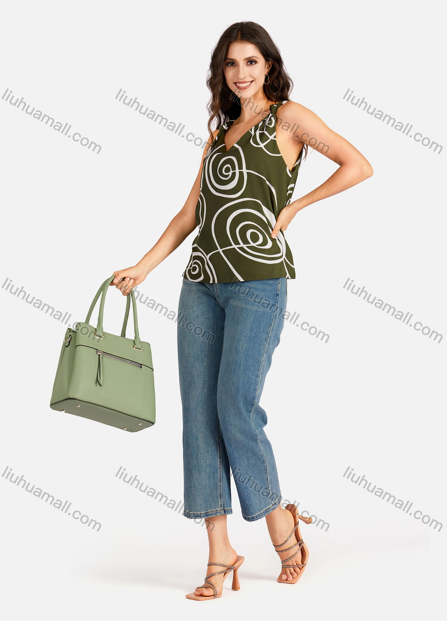 Wholesale Women's Casual Allover Print V Neck Tank Top - Liuhuamall