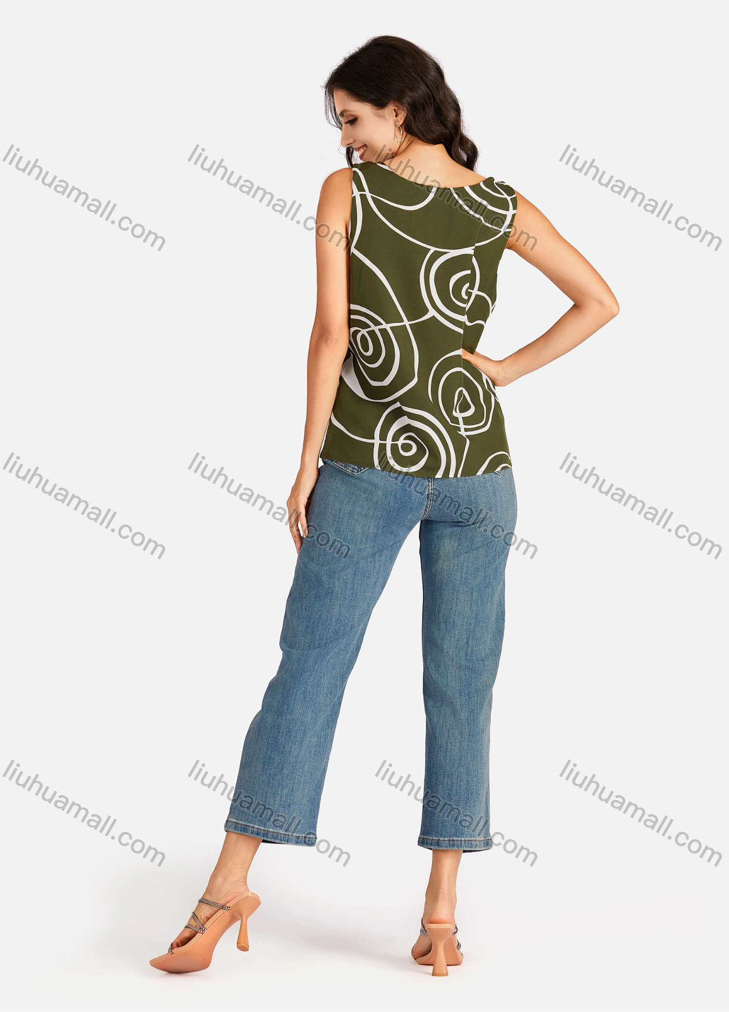 Wholesale Women's Casual Allover Print V Neck Tank Top - Liuhuamall