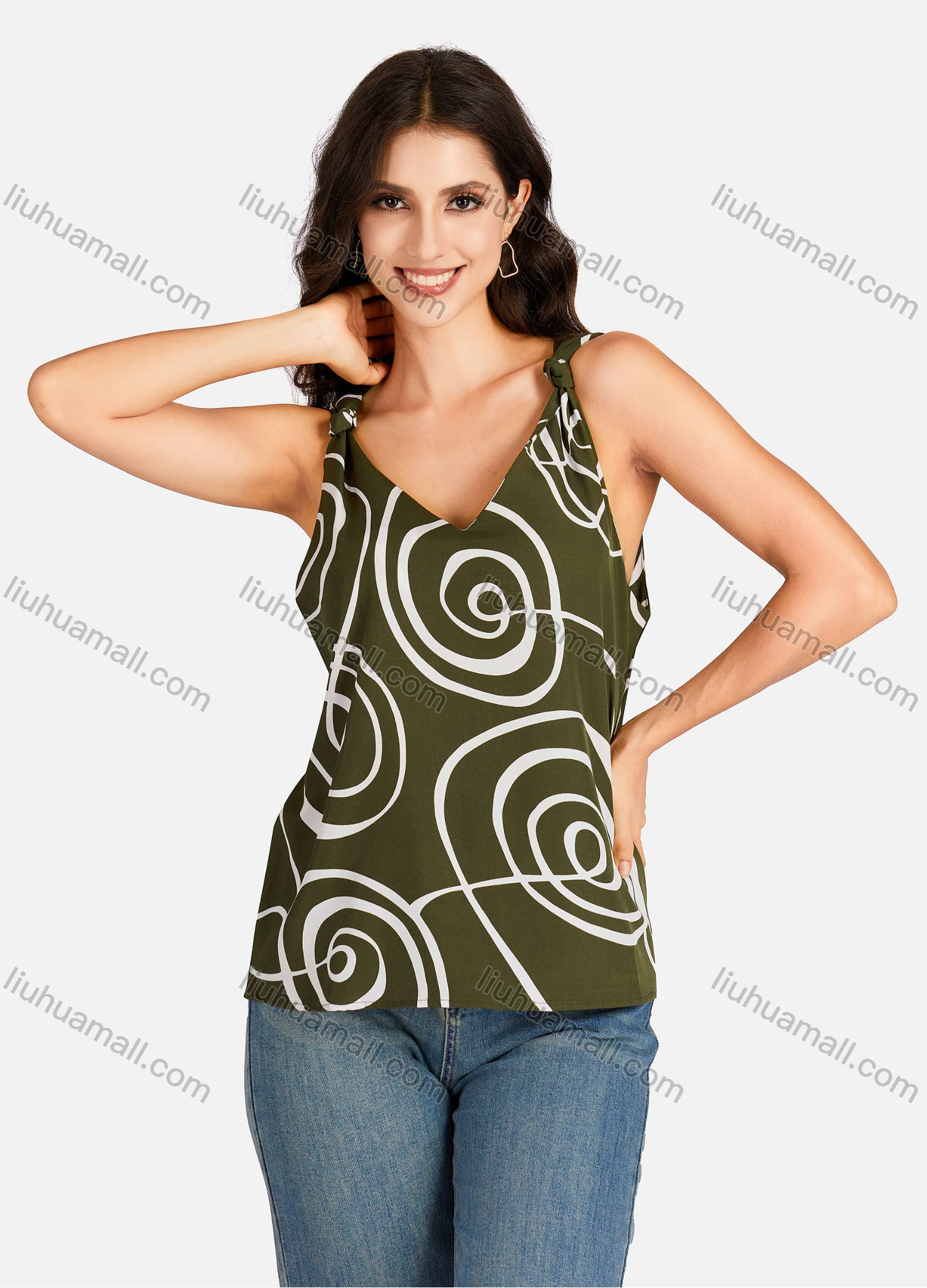 Wholesale Women's Casual Allover Print V Neck Tank Top - Liuhuamall