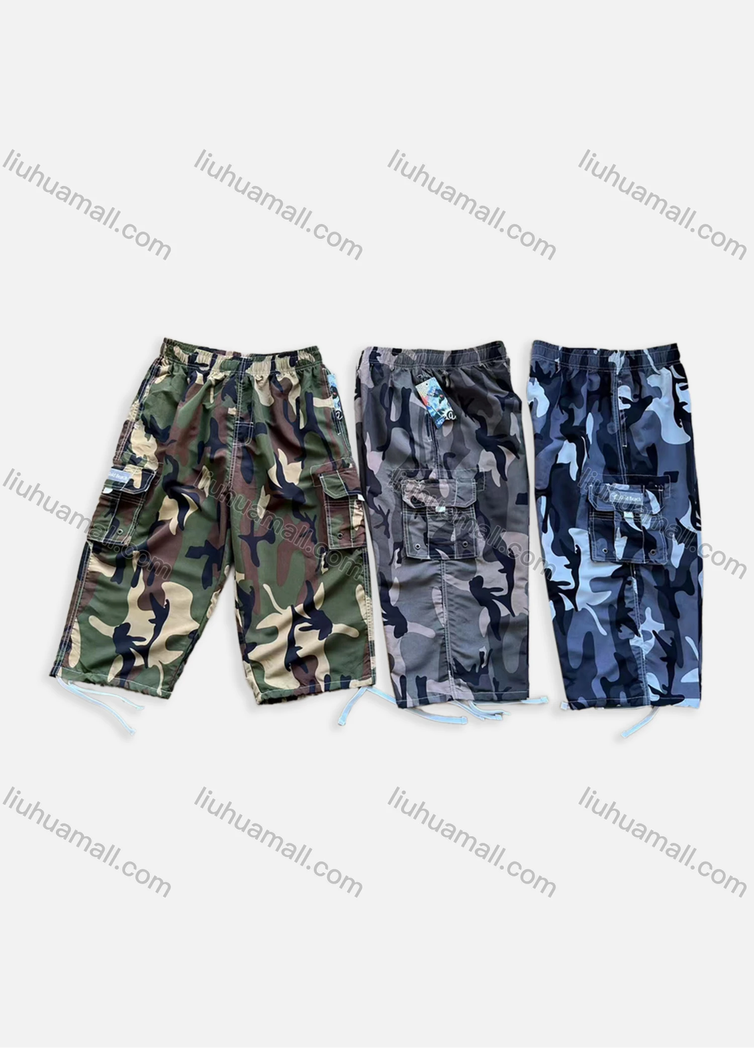 Wholesale Men's Casual Camo Elastic Waist Drawstring Cropped Cargo Pants 4069# - Liuhuamall