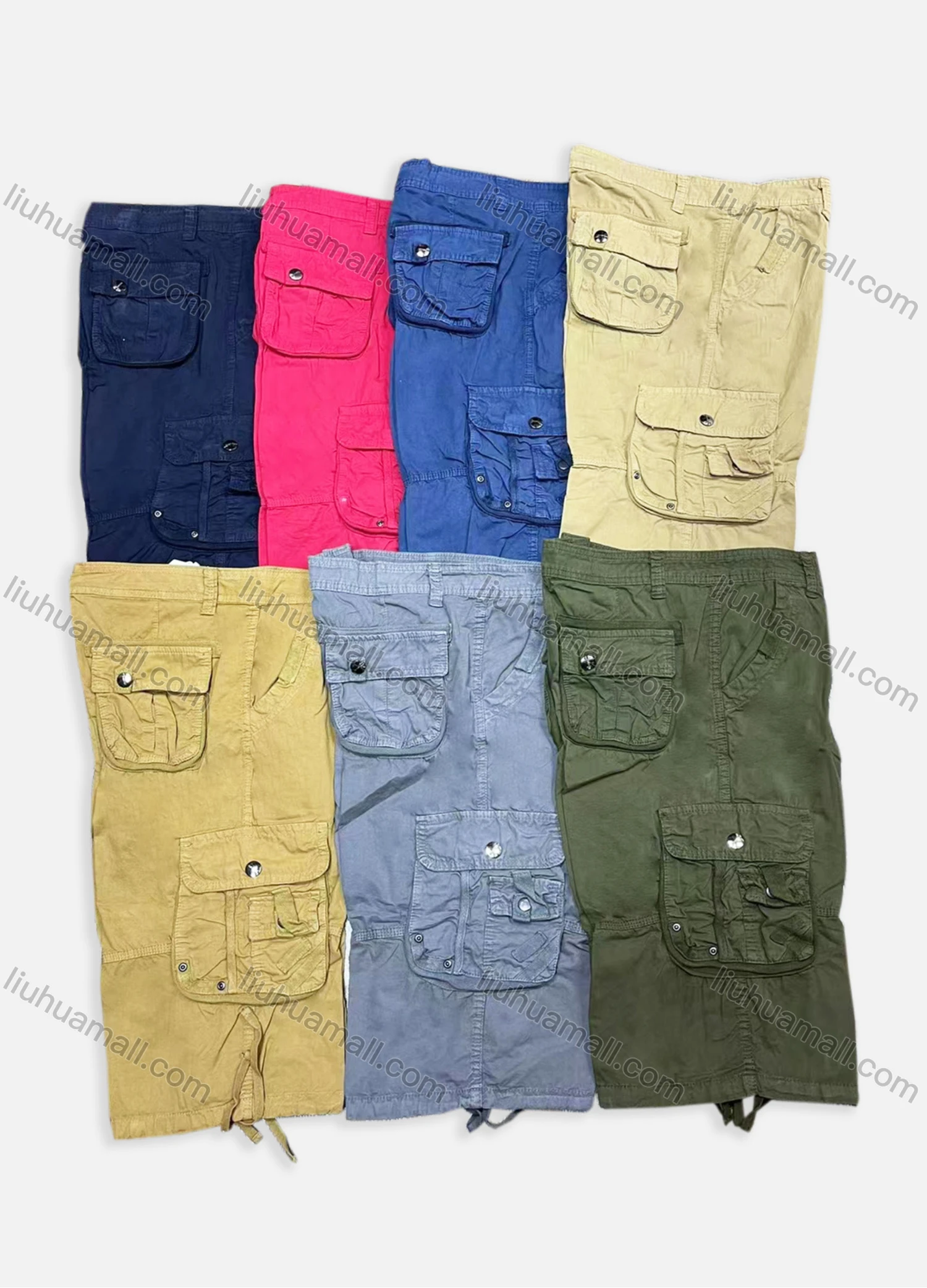 Wholesale Men's Casual Plain Multiple Pockets Elastic Waist Cargo Shorts 6603# - Liuhuamall