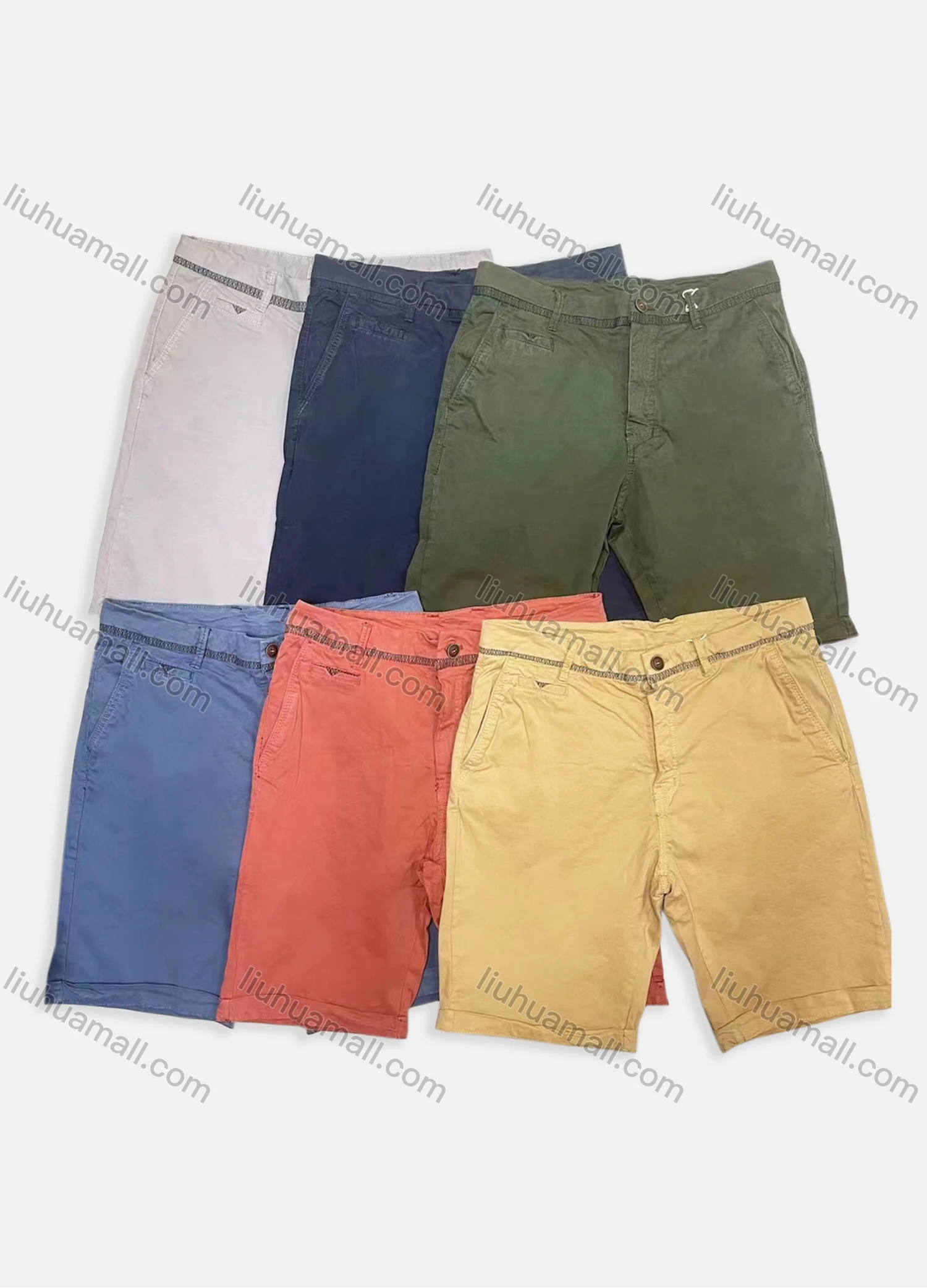 Wholesale Men's Casual Plain Multiple Pockets Elastic Waist Cargo Shorts 8860# - Liuhuamall