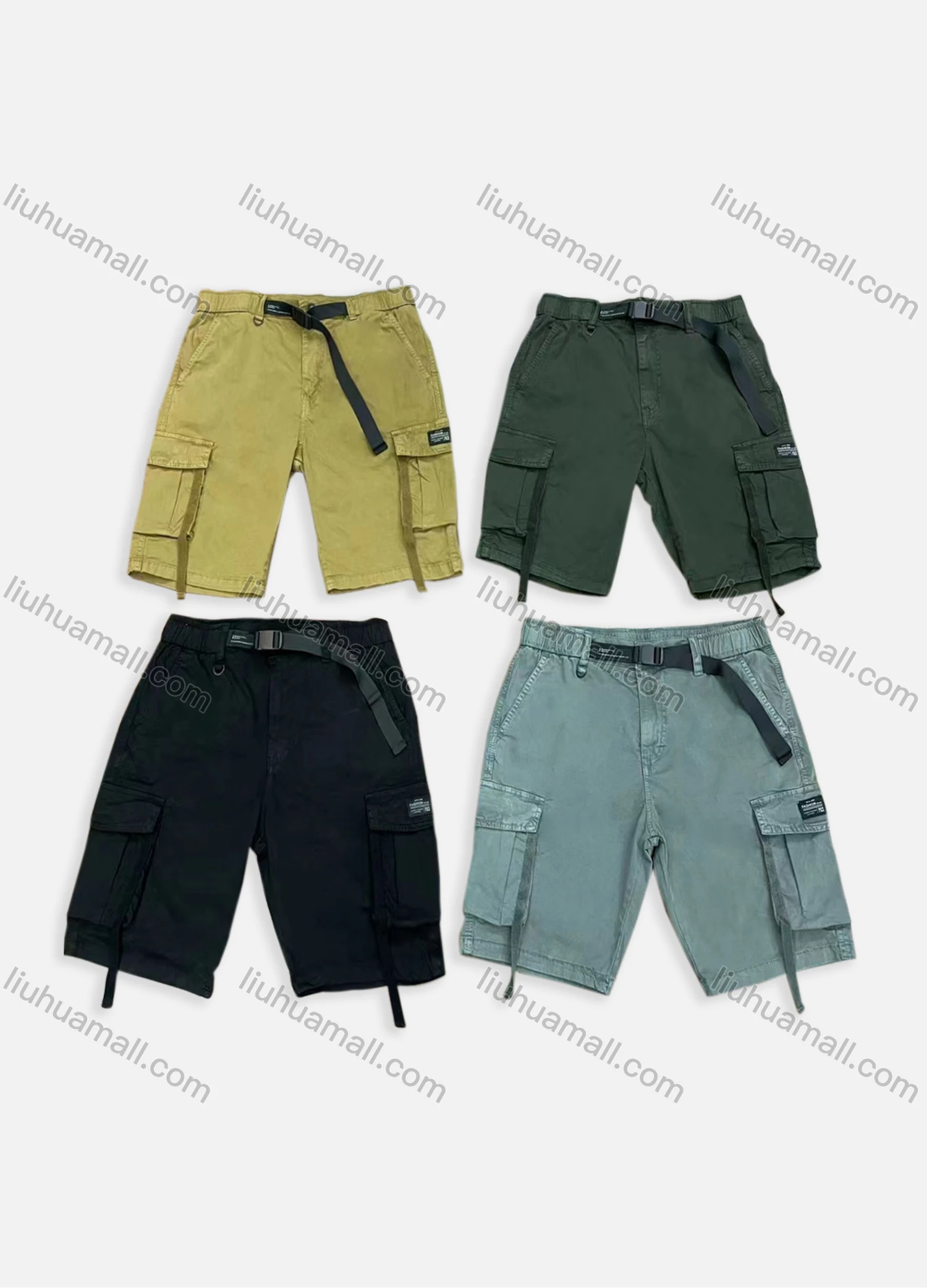 Wholesale Men's Casual Belted Multiple Pockets Button Closure Cargo Shorts 9301# - Liuhuamall