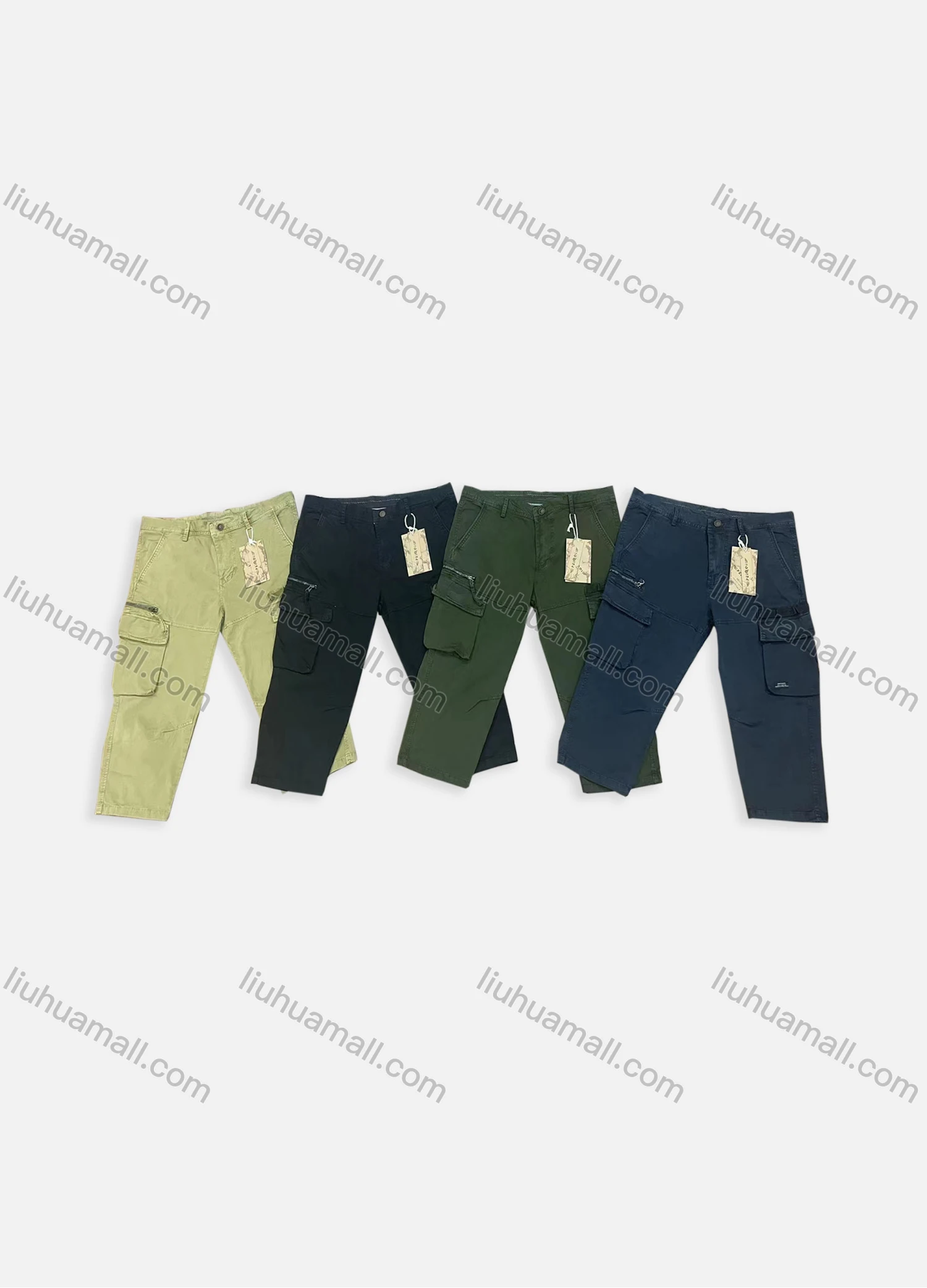 Wholesale Men's Casual Plain Multiple Pockets Button Closure Cropped Cargo Pants 9337# - Liuhuamall