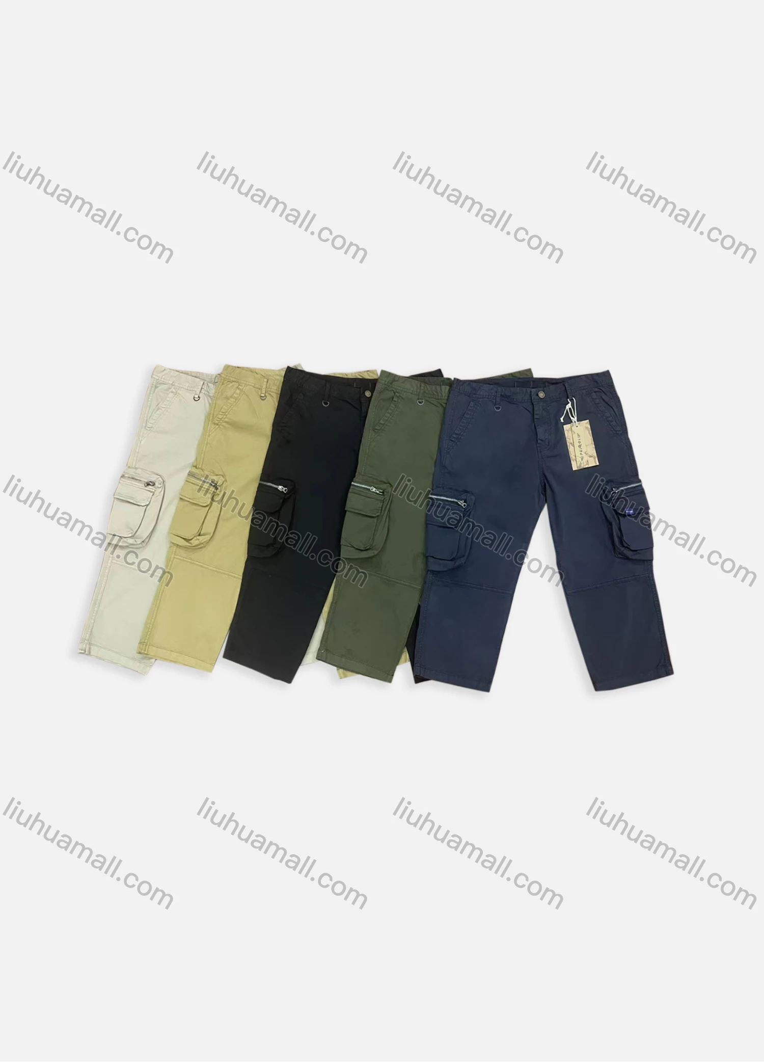 Wholesale Men's Casual Plain Multiple Pockets Button Closure Cropped Cargo Pants 9339# - Liuhuamall