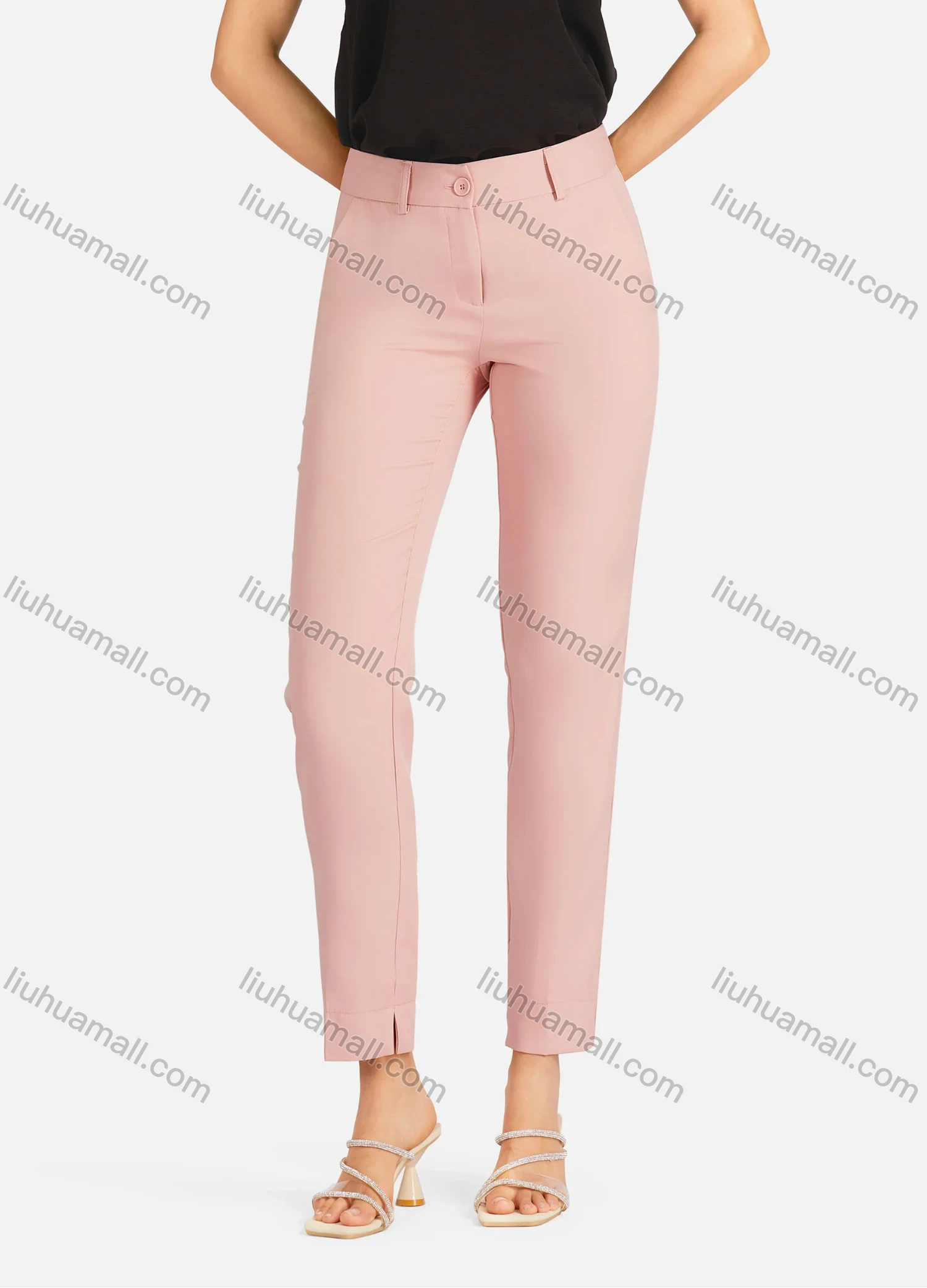 Wholesale Women's Casual Plain High Waist Straight Leg Ankle Length Pants - Liuhuamall
