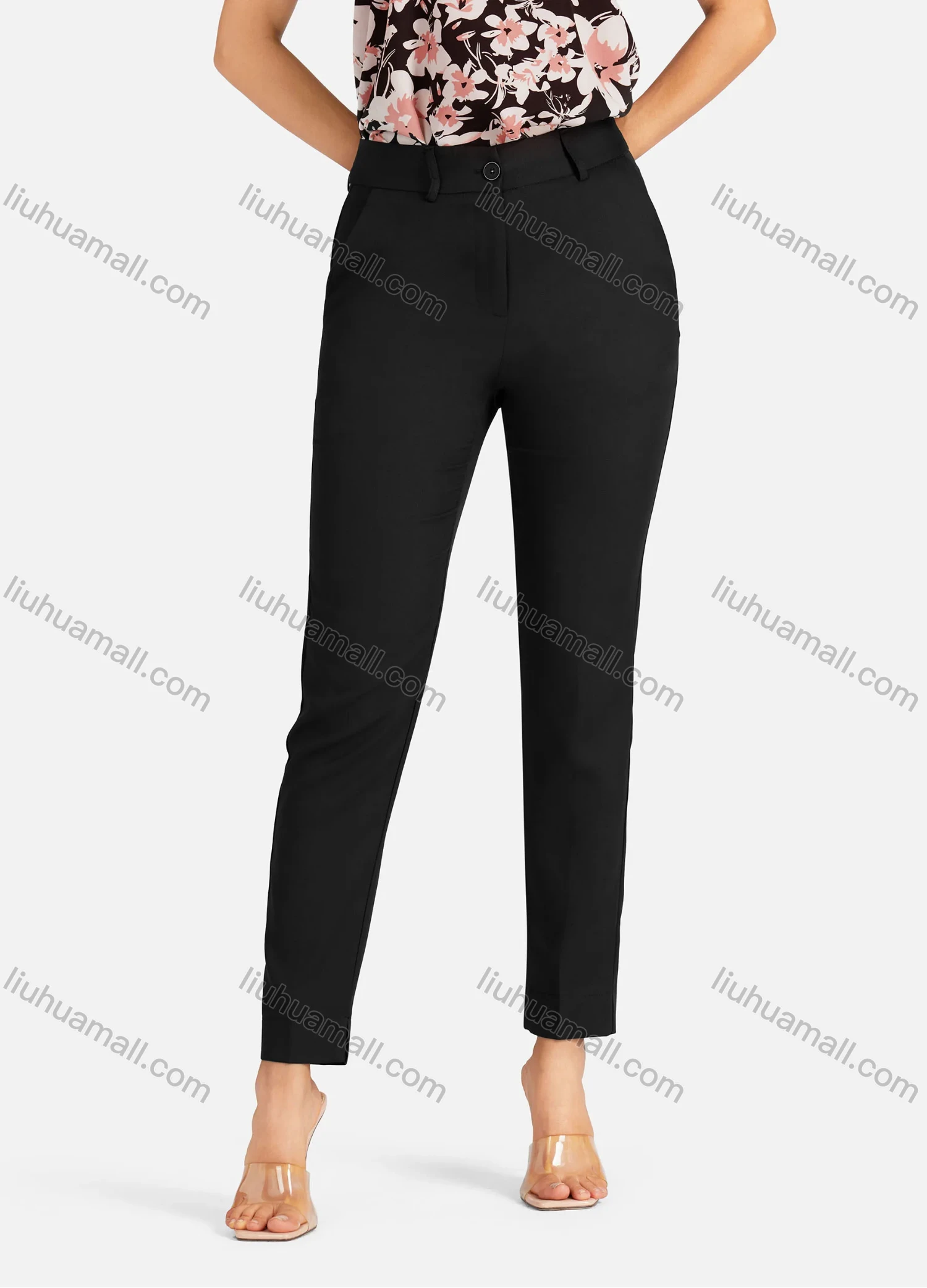 Wholesale Women's Casual Plain High Waist Straight Leg Ankle Length Pants - Liuhuamall