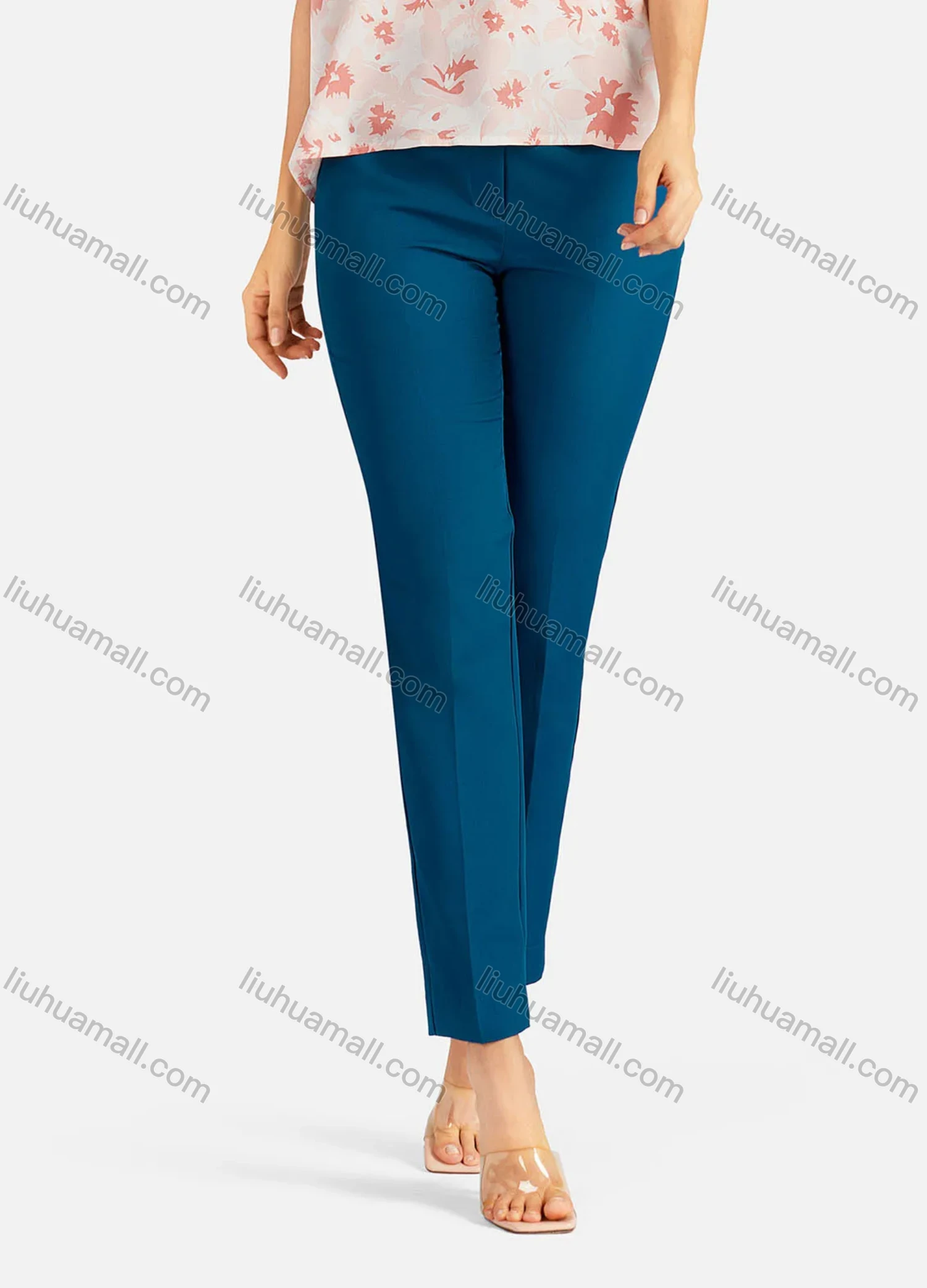 Wholesale Women's Casual Plain High Waist Straight Leg Ankle Length Pants - Liuhuamall