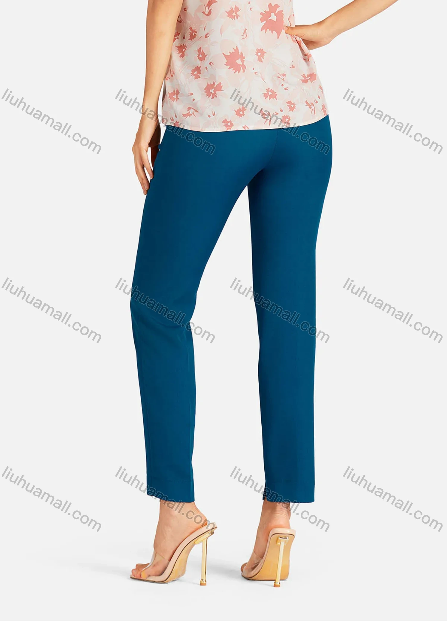 Wholesale Women's Casual Plain High Waist Straight Leg Ankle Length Pants - Liuhuamall