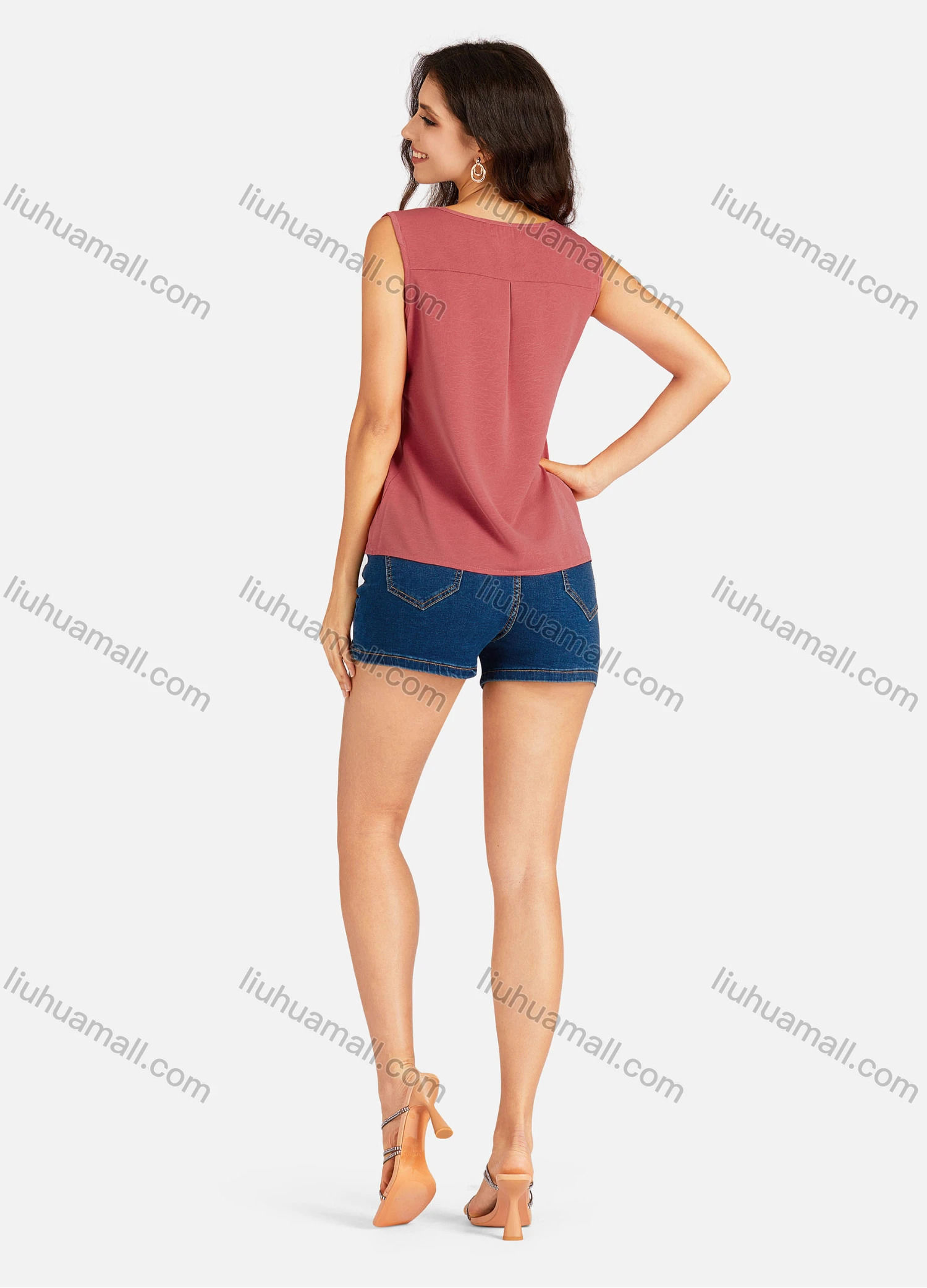 Wholesale Women's Casual Plain V Neck Tank Top - Liuhuamall