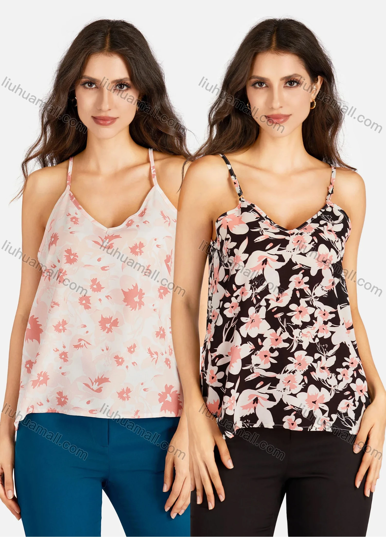 Wholesale Women's Casual Floral Print V Neck Cami Top - Liuhuamall