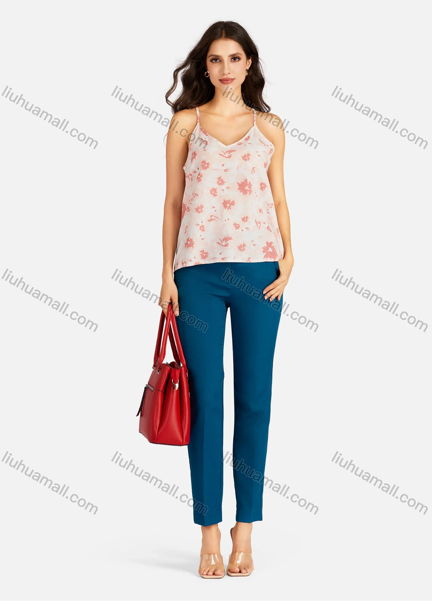 Wholesale Women's Casual Floral Print V Neck Cami Top - Liuhuamall