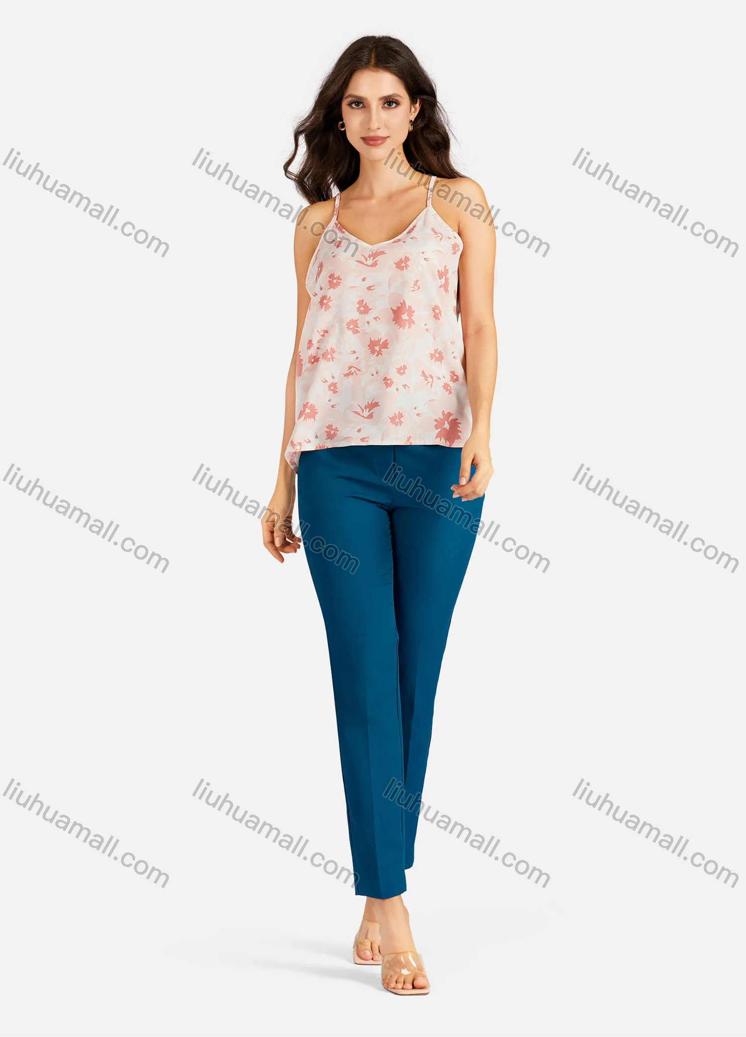 Wholesale Women's Casual Floral Print V Neck Cami Top - Liuhuamall