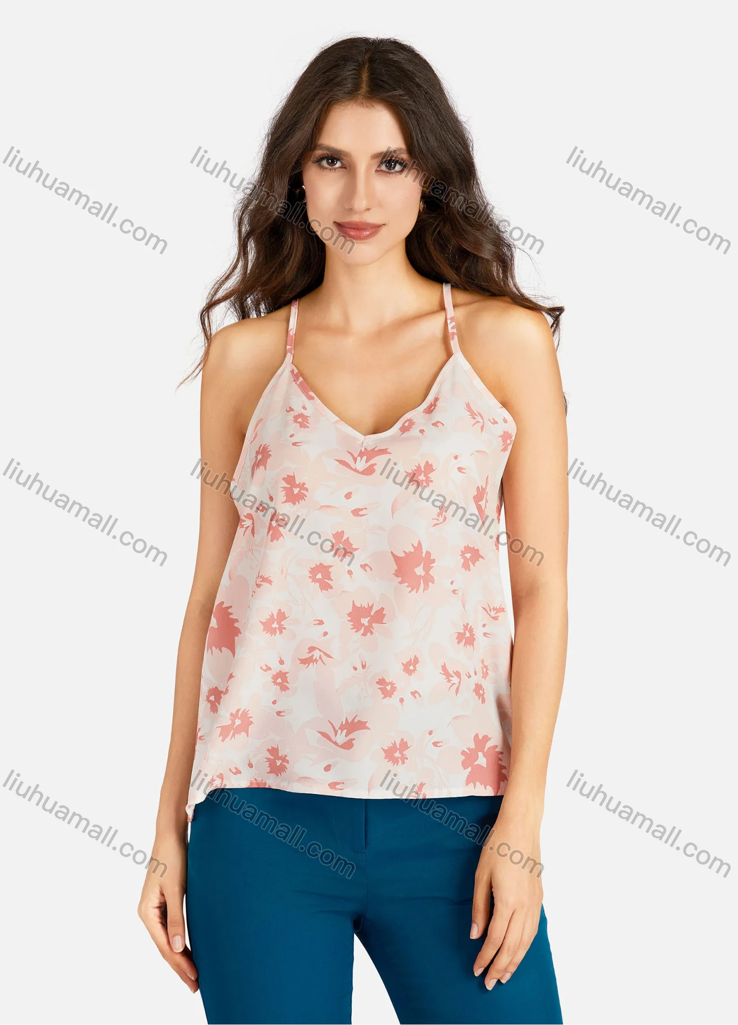 Wholesale Women's Casual Floral Print V Neck Cami Top - Liuhuamall