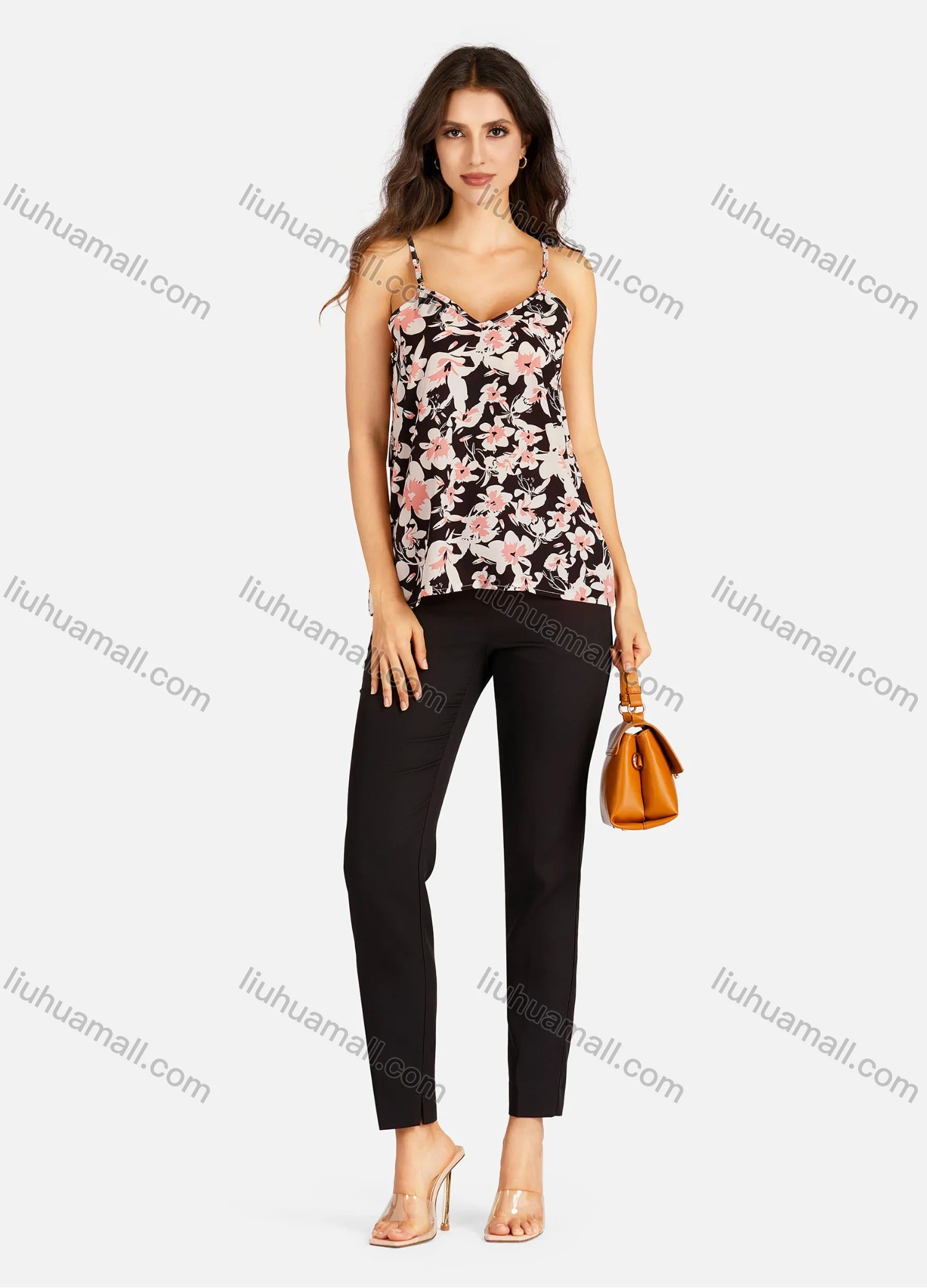 Wholesale Women's Casual Floral Print V Neck Cami Top - Liuhuamall