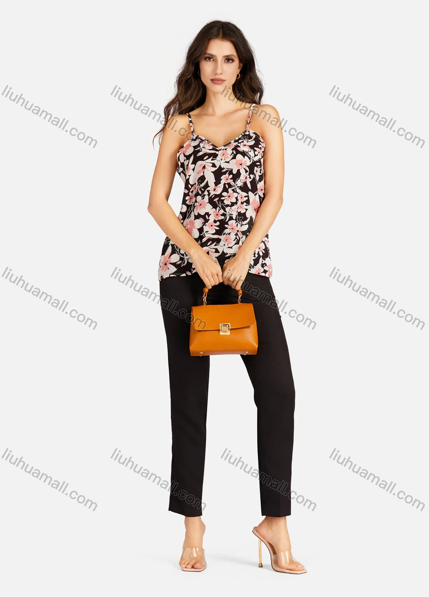 Wholesale Women's Casual Floral Print V Neck Cami Top - Liuhuamall