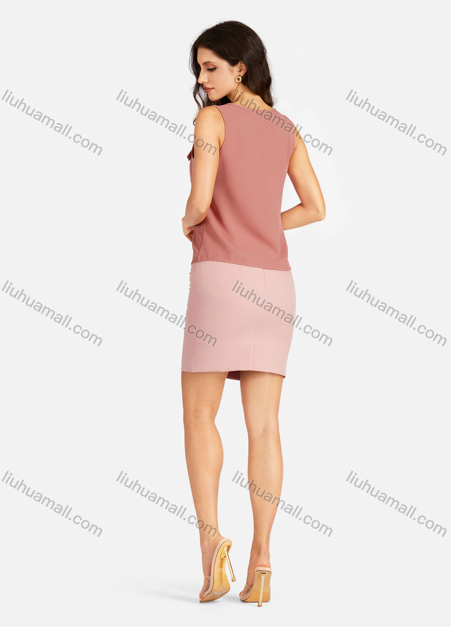 Wholesale Women's Casual Plain Flap Pockets V Neck Buttons Down Vest Tank Top - Liuhuamall