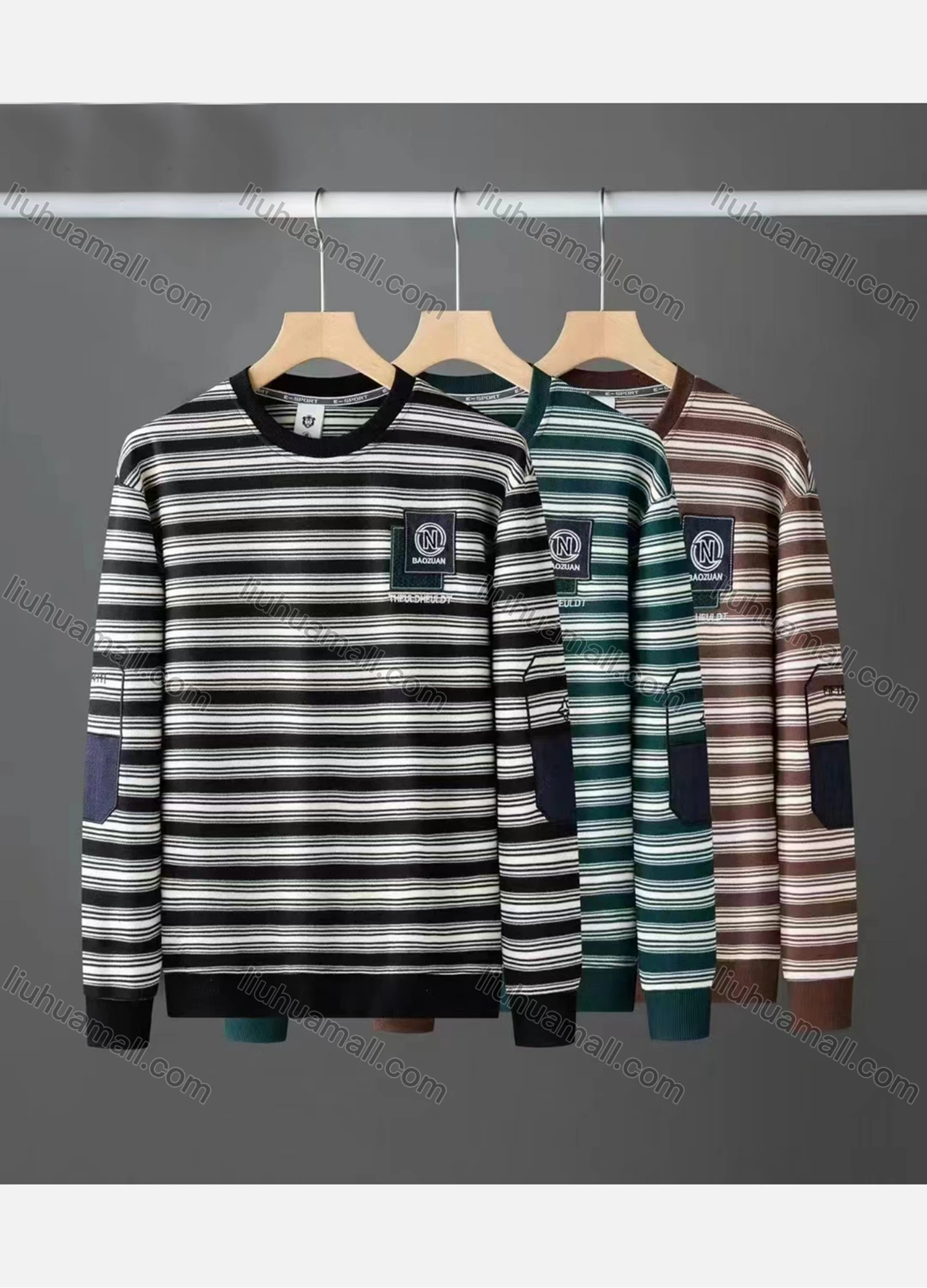 Wholesale Men's Casual Striped Round Neck Long Sleeve Sweater H301# - Liuhuamall