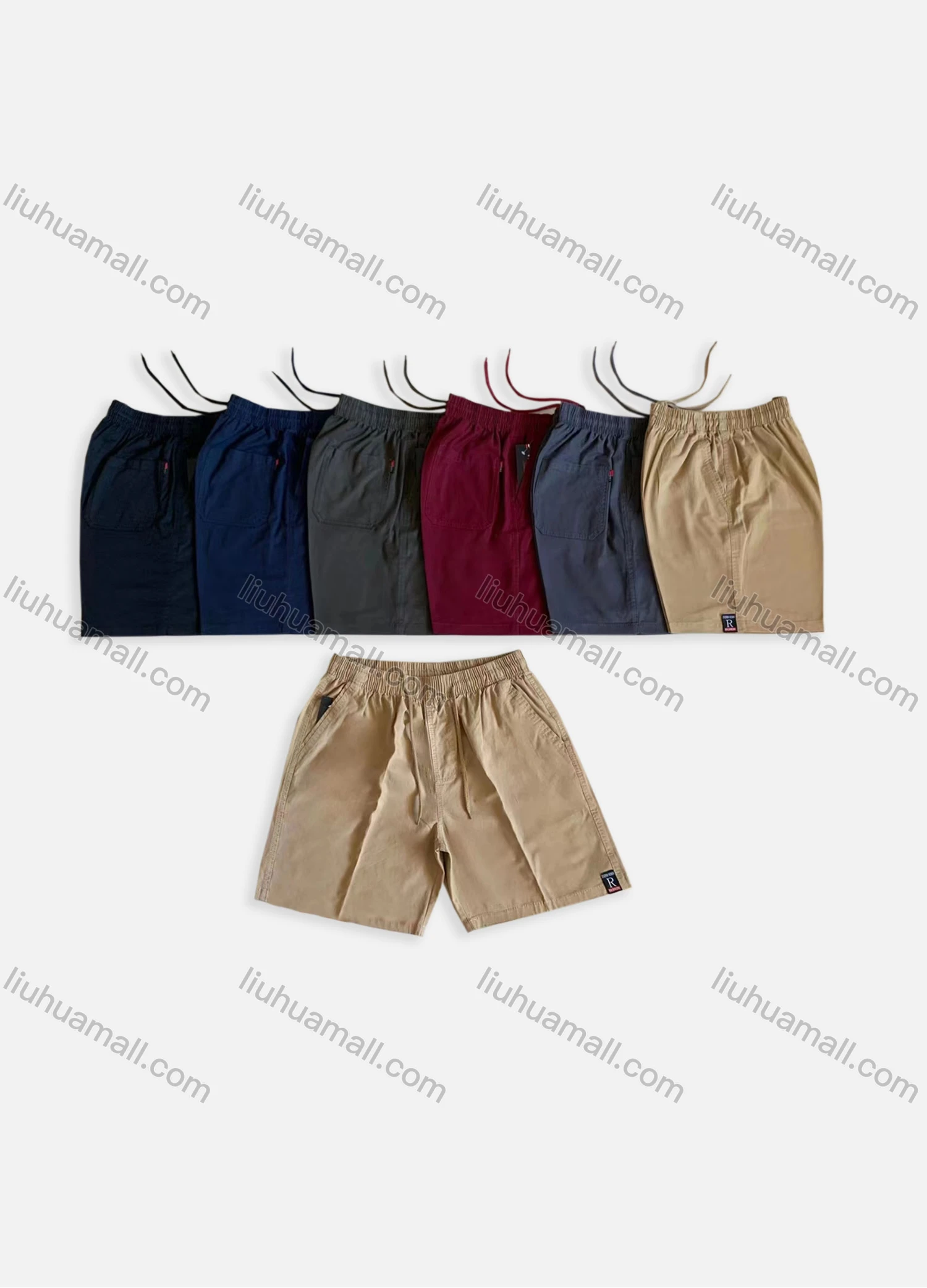 Wholesale Men's Casual Plain Drawstring Elastic Waist Shorts 9966# - Liuhuamall