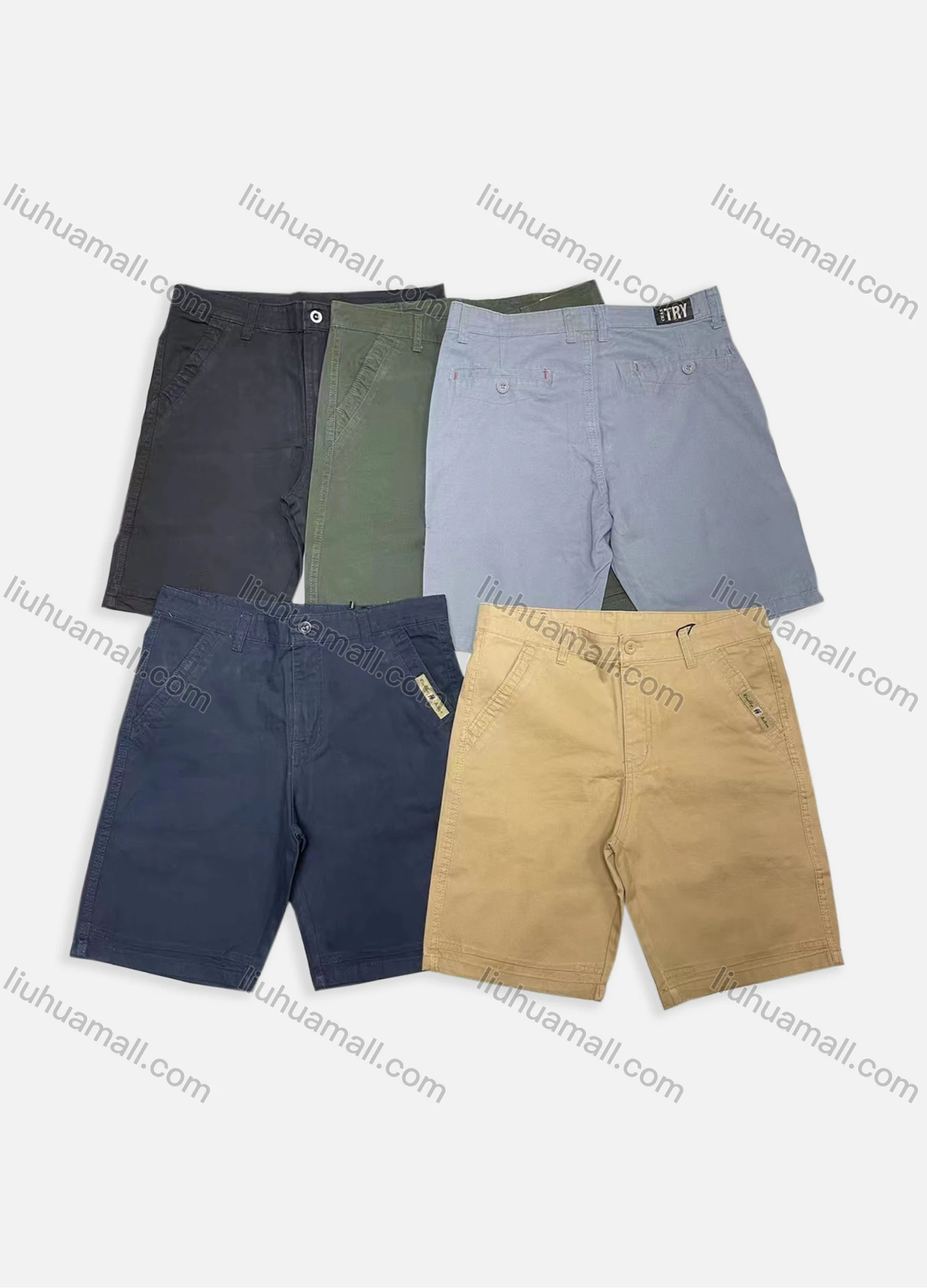 Wholesale Men's Casual Plain Multiple Pockets Button Closure Chino Shorts 17407# - Liuhuamall