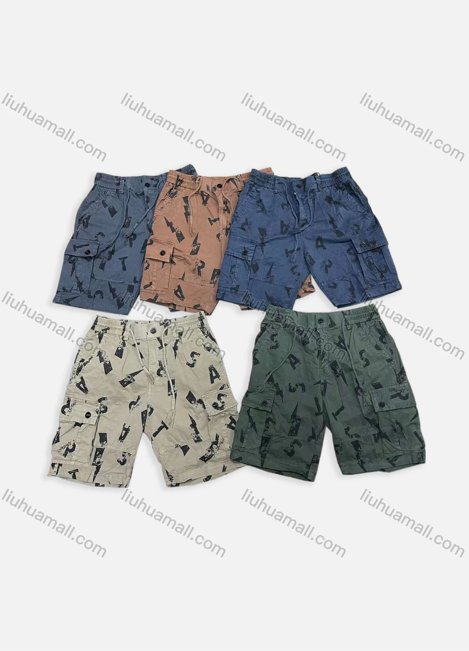Wholesale Men's Casual Plain Multiple Pockets Elastic Waist Cargo Shorts 29201# - Liuhuamall