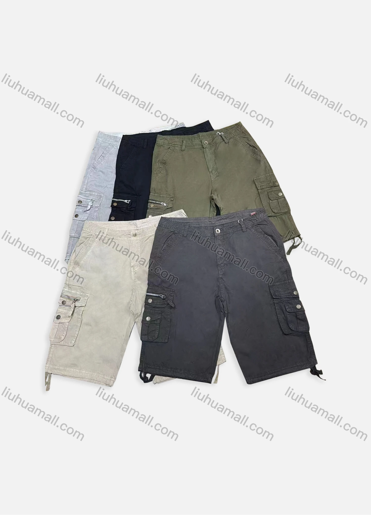 Wholesale Men's Casual Plain Multiple Pockets Button Closure Cargo Shorts A082# - Liuhuamall