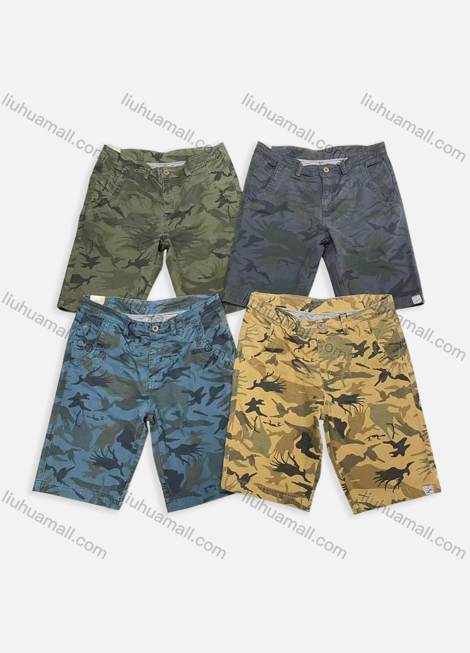 Wholesale Men's Casual Camo Multiple Pockets Button Closure Chino Shorts A1121# - Liuhuamall